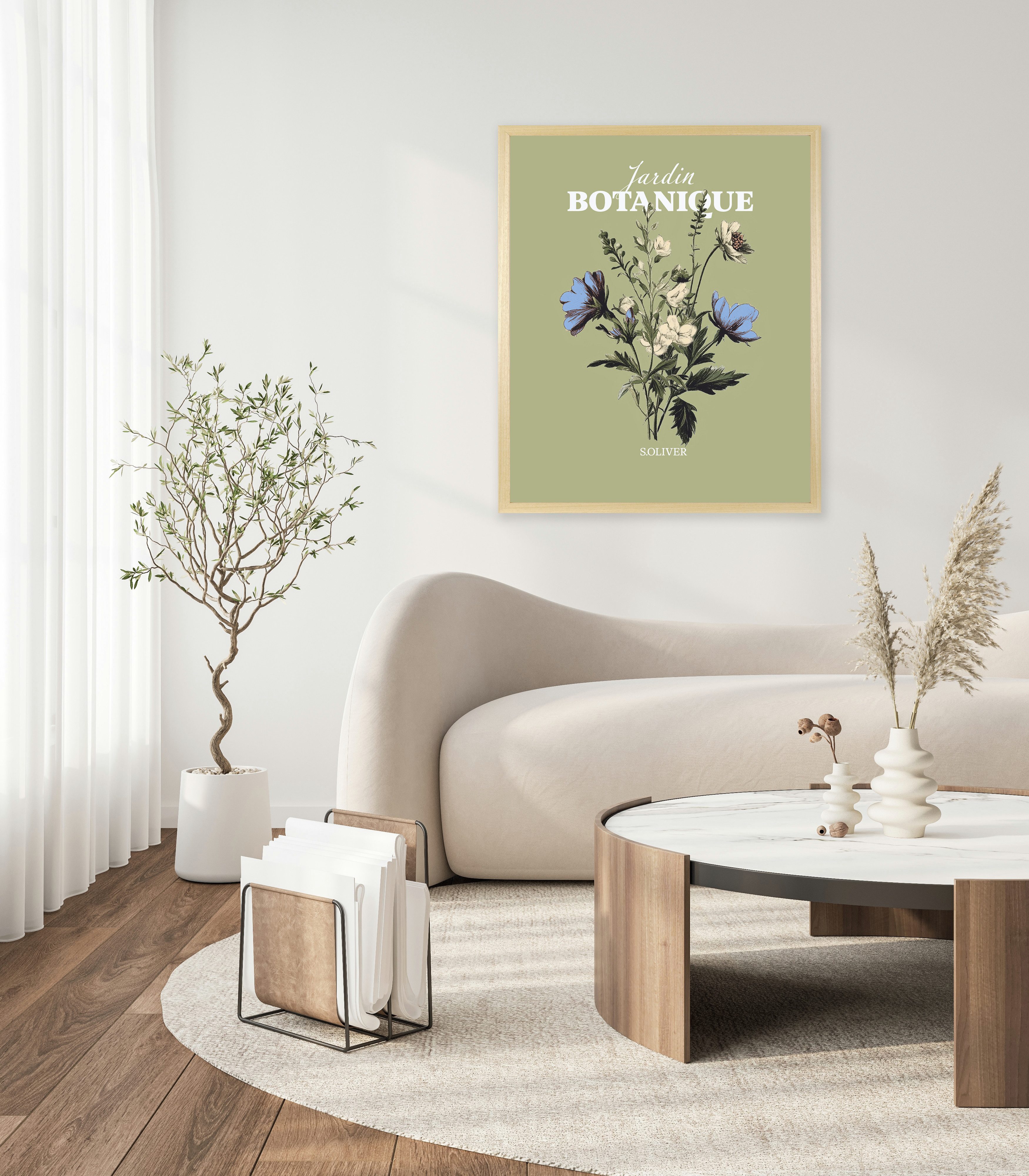 s.Oliver Kunstdruck Ein Blumenstrauß, Blumenbucket in grün, Arrangements, Blumen, Blumenbilder, Fashion, Flower, Gräser, Kunst, Natur, Pflanzen, Pflanzenbilder, Schriftzug, Schriftzüge, Sprüche, Vintage (1 St), gerahmt, Rahmen aus Holz, Echtholz