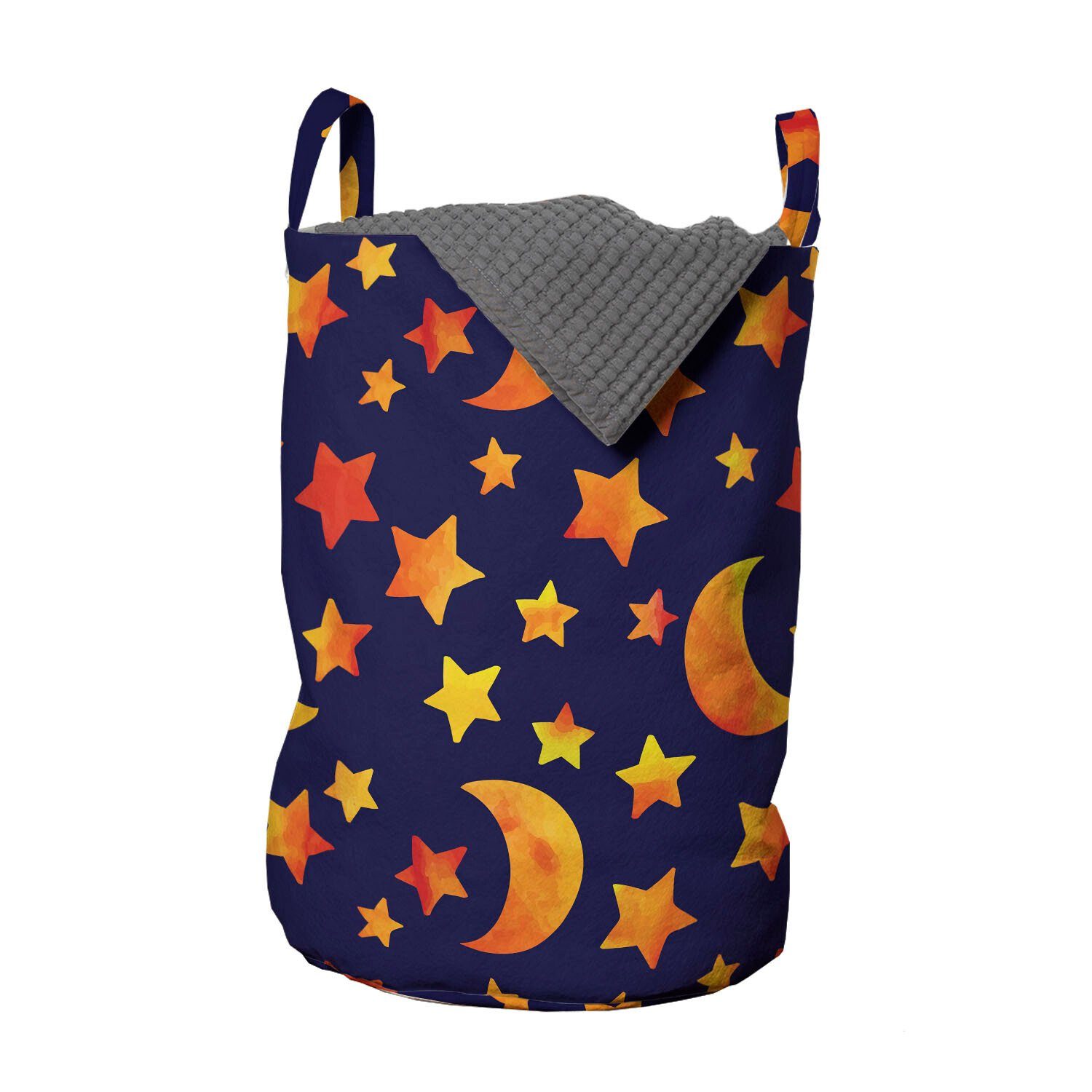 Abakuhaus Wäschesäckchen Wäschekorb mit Griffen Kordelzugverschluss für Waschsalons, nächtlich Monde und Sterne Shapes