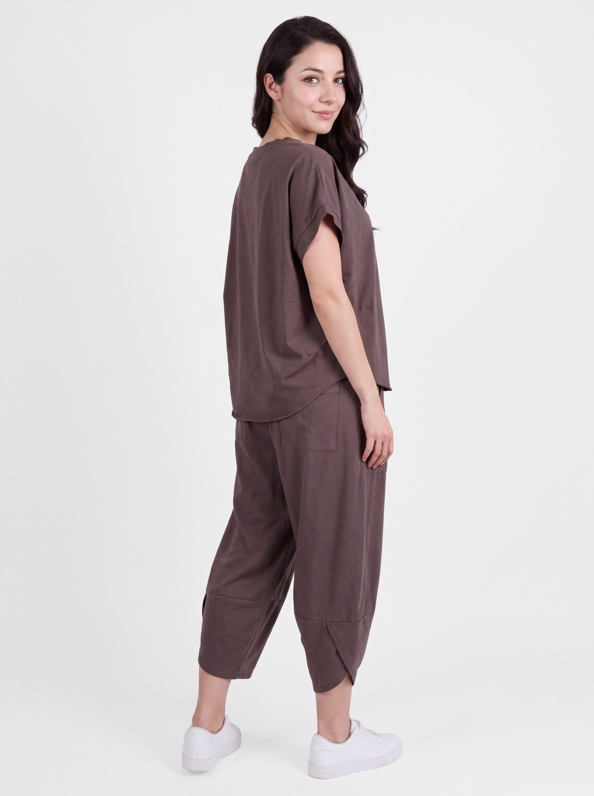 PEKIVESSA Jogginganzug Oversized Kurzarm Sweatanzug Set mit 7/8-Hose (2-tlg), Sweatshirt & Sweatpants 2-tlg.