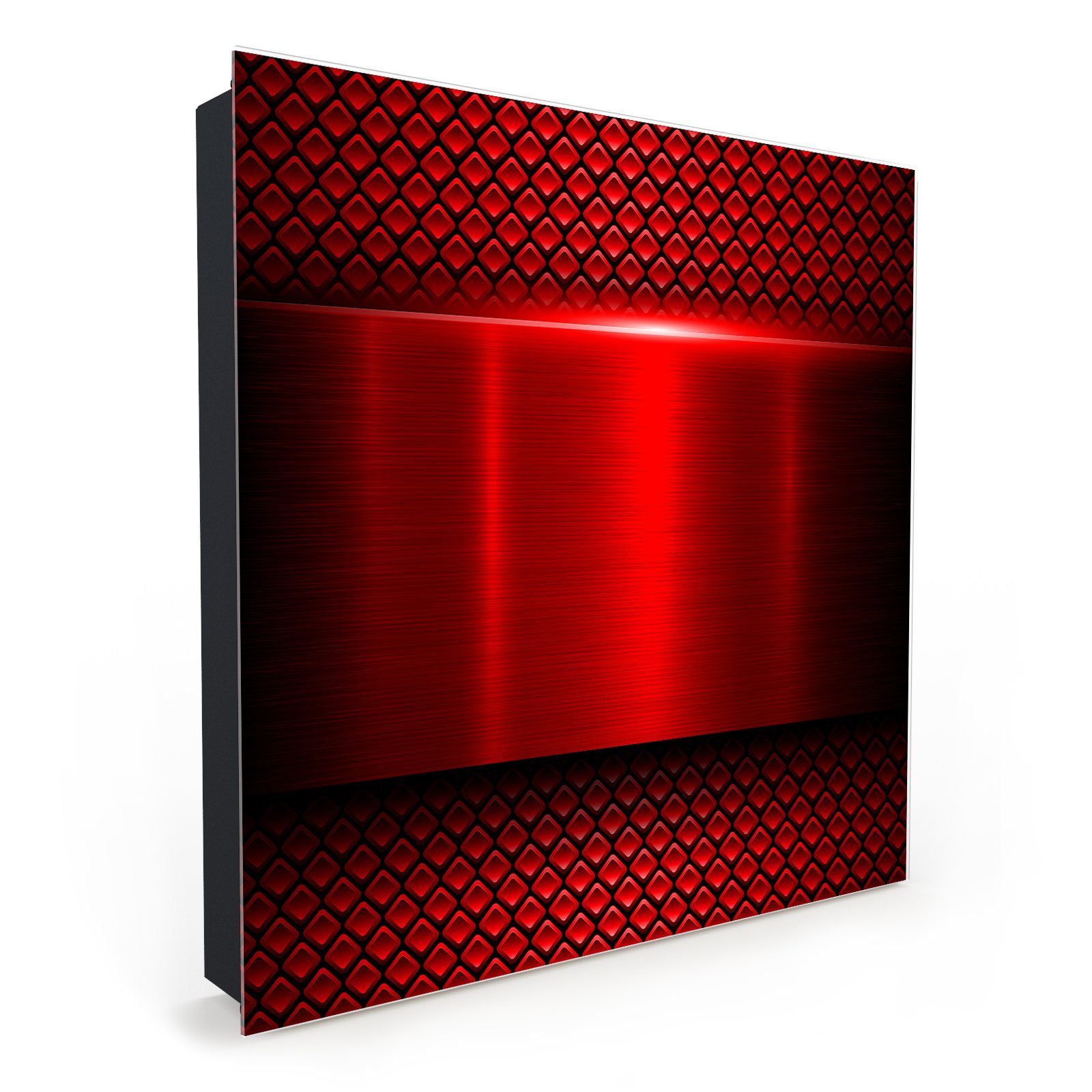 Primedeco Schlüsselkasten Magnetpinnwand mit Glasfront Rote Metalltextur (1 St)