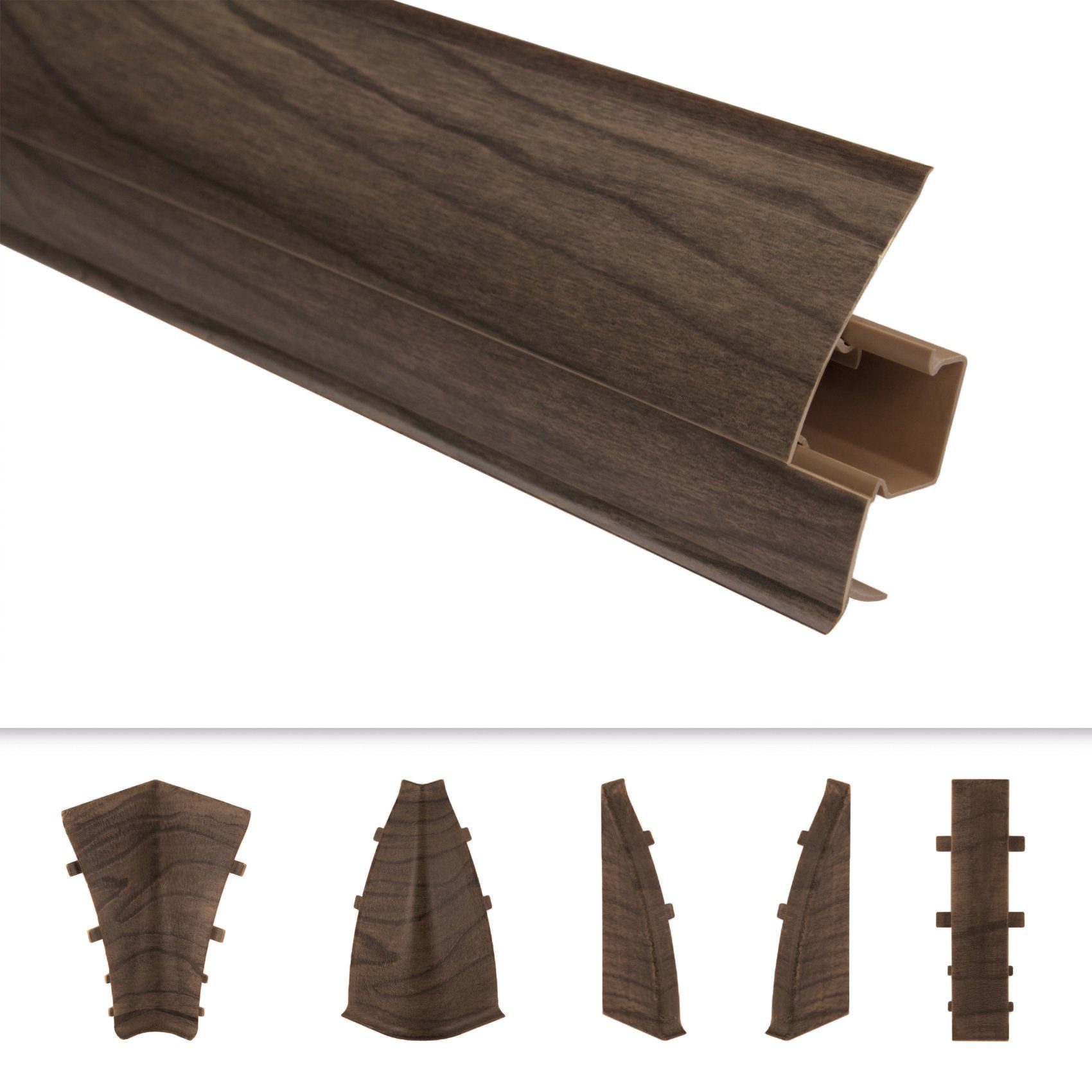 Lemal Sockelleiste, PVC Fußleisten 60x15mm mit Kabelkanal - (Verbinder) Laminatleiste Kabelführung Vinyl