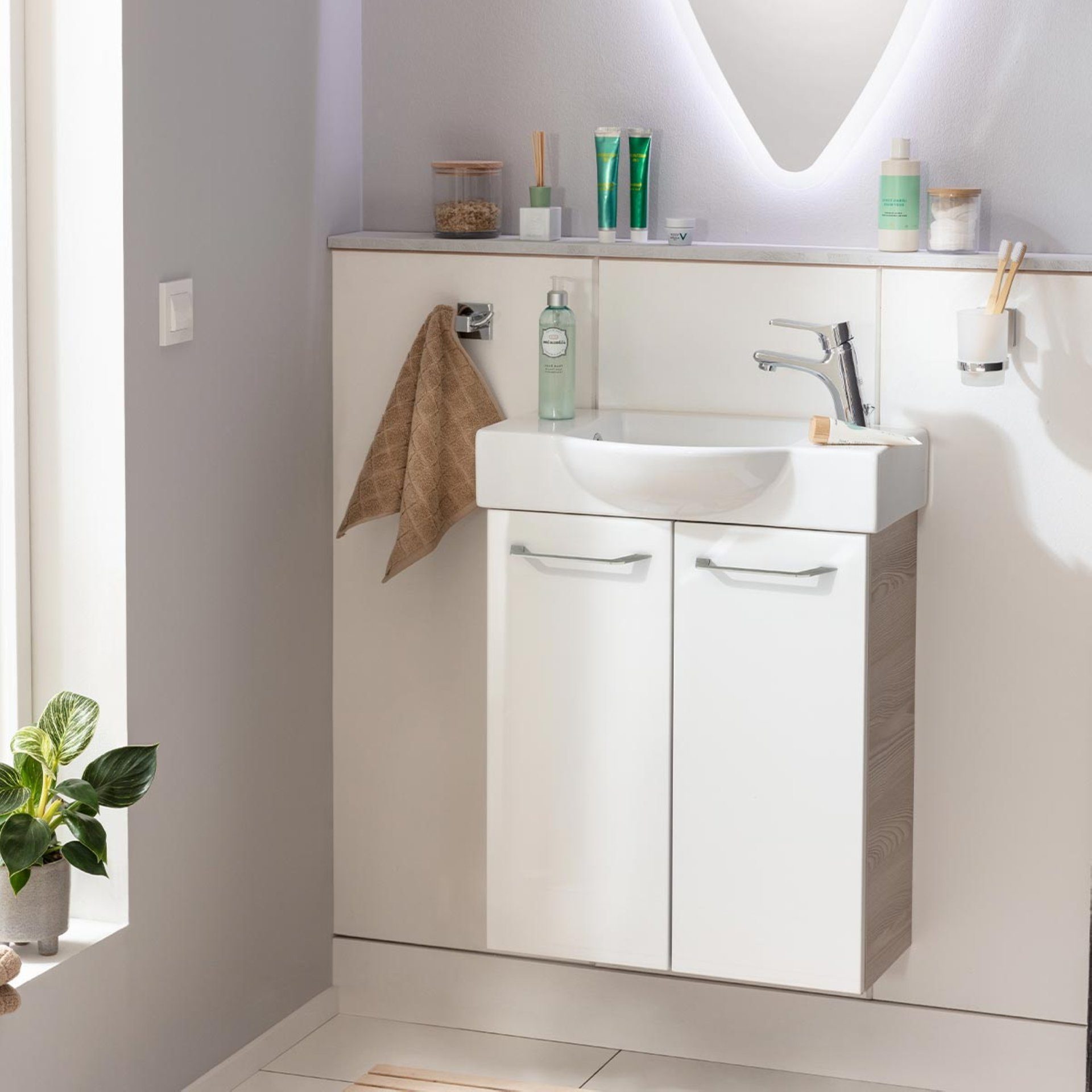 FACKELMANN Waschbecken SBC B. CLEVER Gäste WC Set 2-teilig 55 cm, Braun hell