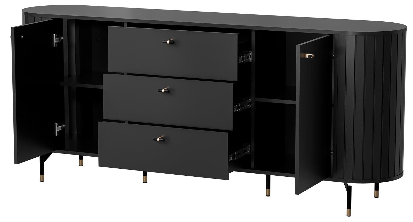 Compleo Kommode 190 cm breit, Kommode mit 3 Schubladen und zwei Türen MODERNO