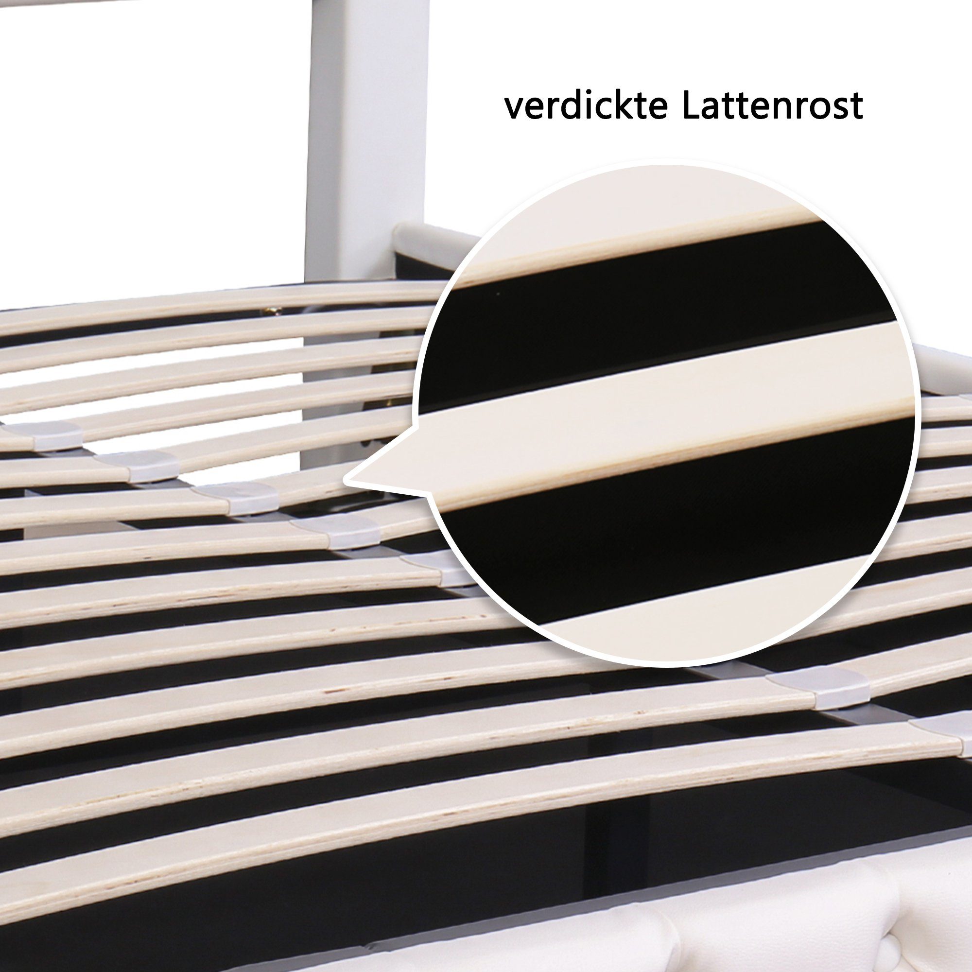 Boxspringbett (Hydraulisches Bett 140x200cm mit Bettkasten), Polsterbett mit LED-Beleuchtung, Kunstleder, weiches Kopfteil