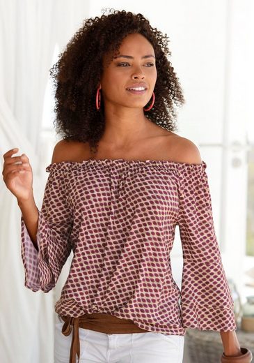 Carmenbluse mit 70s-Muster