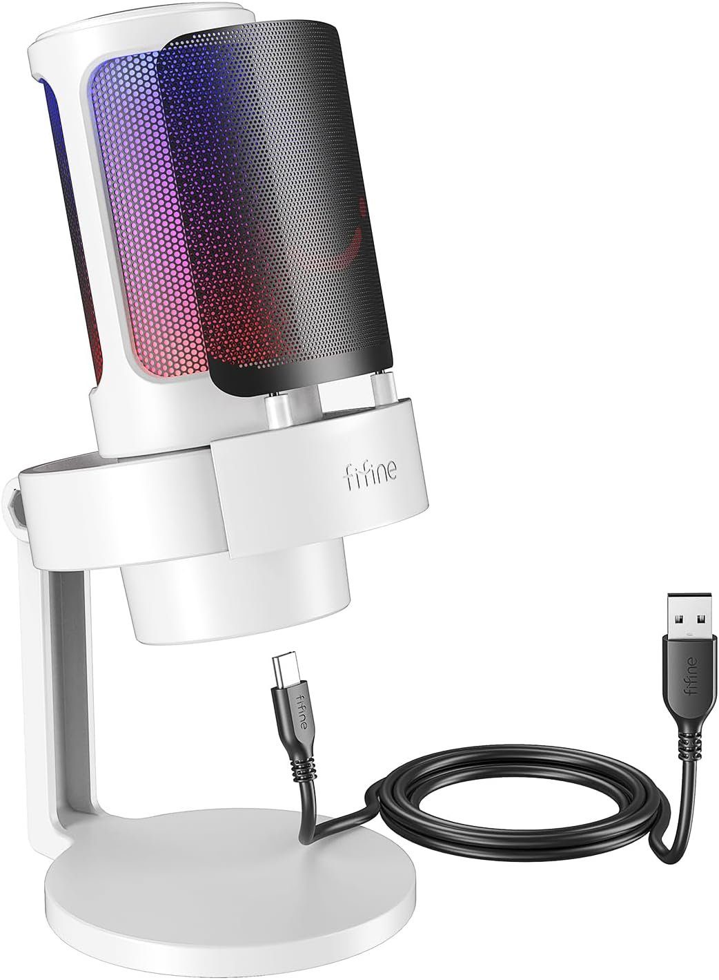FIFINE Mikrofon USB Mikrofon Gaming Kondensator PC Podcast Studio Mikrofon, mit RGB-Steuerung, Stummschalter, Kopfhöreranschluss, Popfilter
