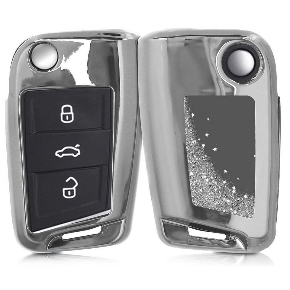 kwmobile Schlüsseltasche, Autoschlüssel Hülle für VW Golf 7 MK7 - TPU  Schutzhülle Schlüsselhülle Cover für VW Golf 7 MK7 3-Tasten Autoschlüssel  Schneekugel Sterne Design