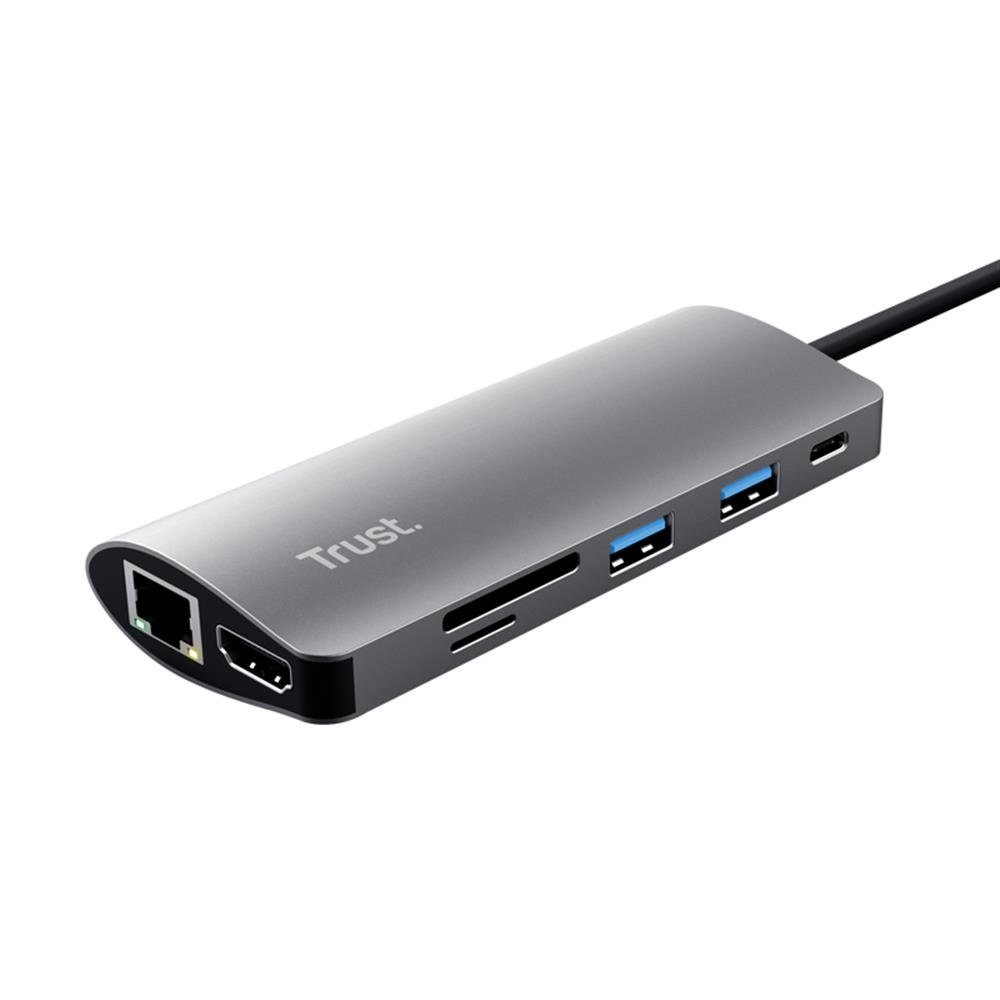 Trust Dalyx Adapter, 10 cm, 7-in-1 USB-C Multi-Port-Adapter, Silber, USB-Hub