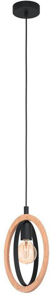 EGLO Hängeleuchte BASILDON Pendellampe, E27, Stahl und Holz, Hängelampe, Esstischlampe, ohne Leuchtmittel, Hängeleuchte, Lampe, L19 x B16 x H110, schwarz, braun, 1X40W exkl.