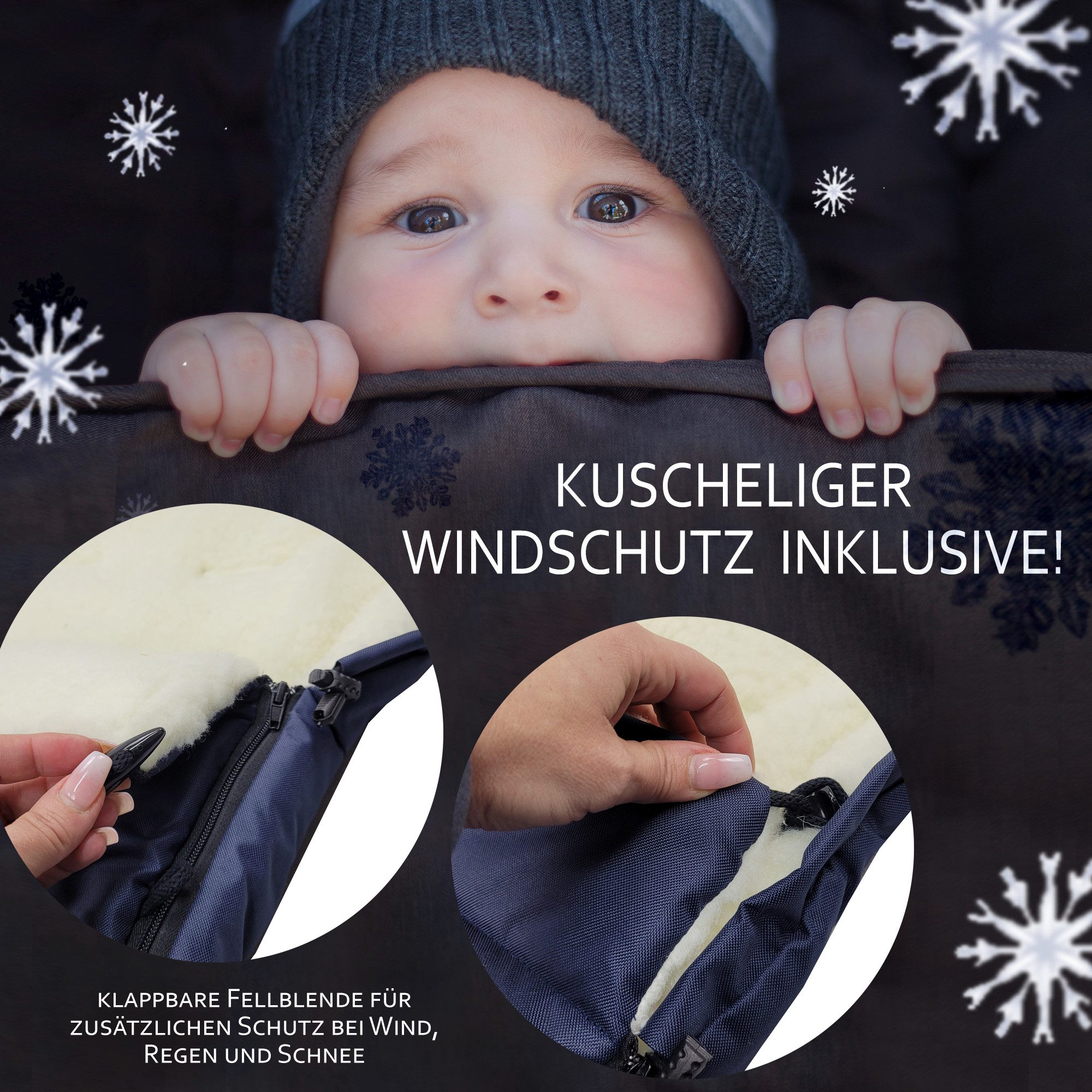 BambiniWelt by Rafael K. Schlitten CE-HOLZSCHLITTEN mit Rückenlehne Zugleine + WINTERFUßSACK Wolle 90cm, Kombi-Angebot