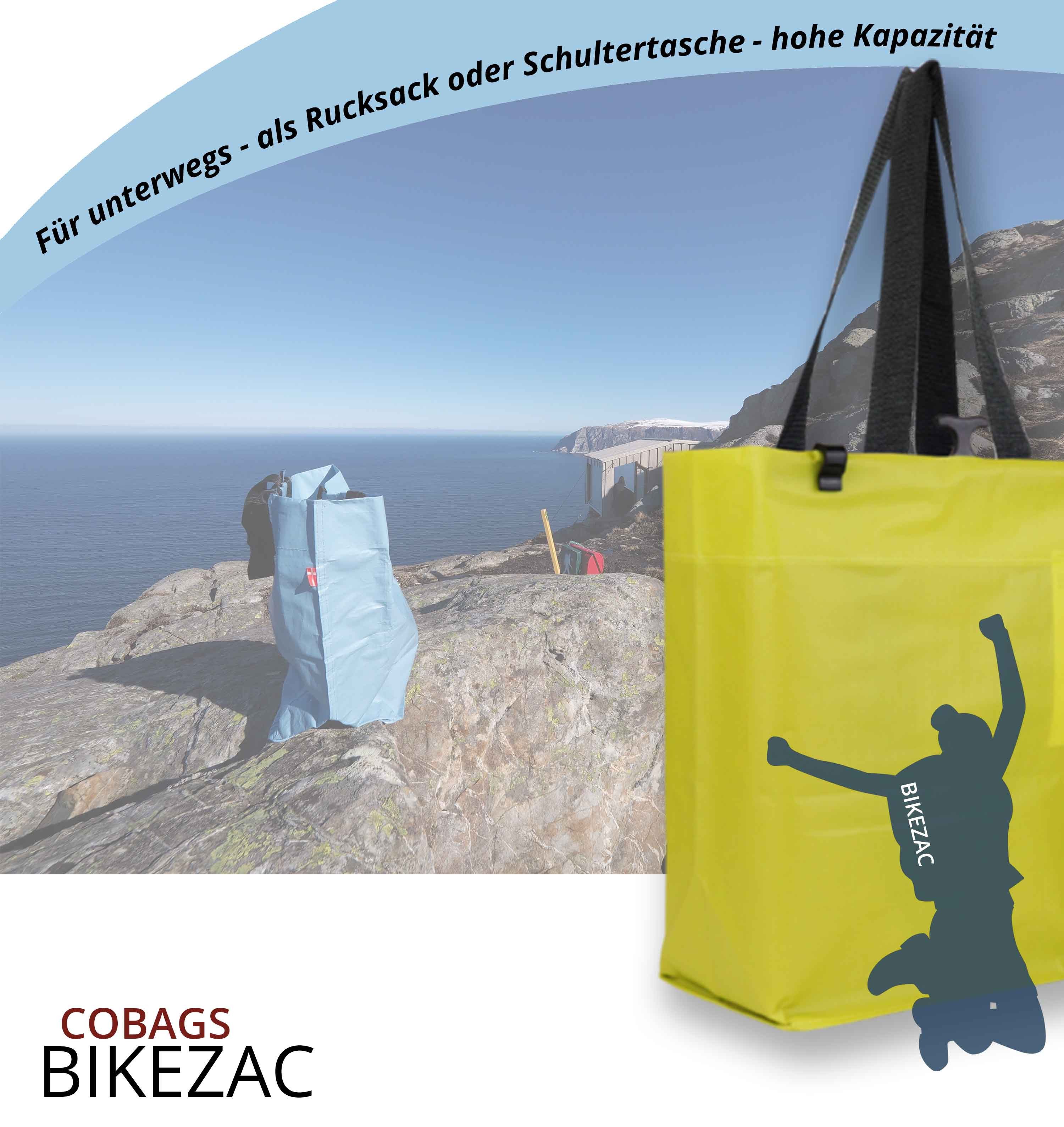 BIKEZAC Shopper 2er Set COBAGS 2.0 Taschen Schwarz – Wiederverwendbar & stabil (Fahrrad Einkaufstasche schwarz – Flach, stabil & umweltfreundlich, Fahrradeinkaufstasche wasserdicht Gepäckträger Einkaufswagen), Stabil & praktisch – Von der Radfahrt direkt in den Supermarkt