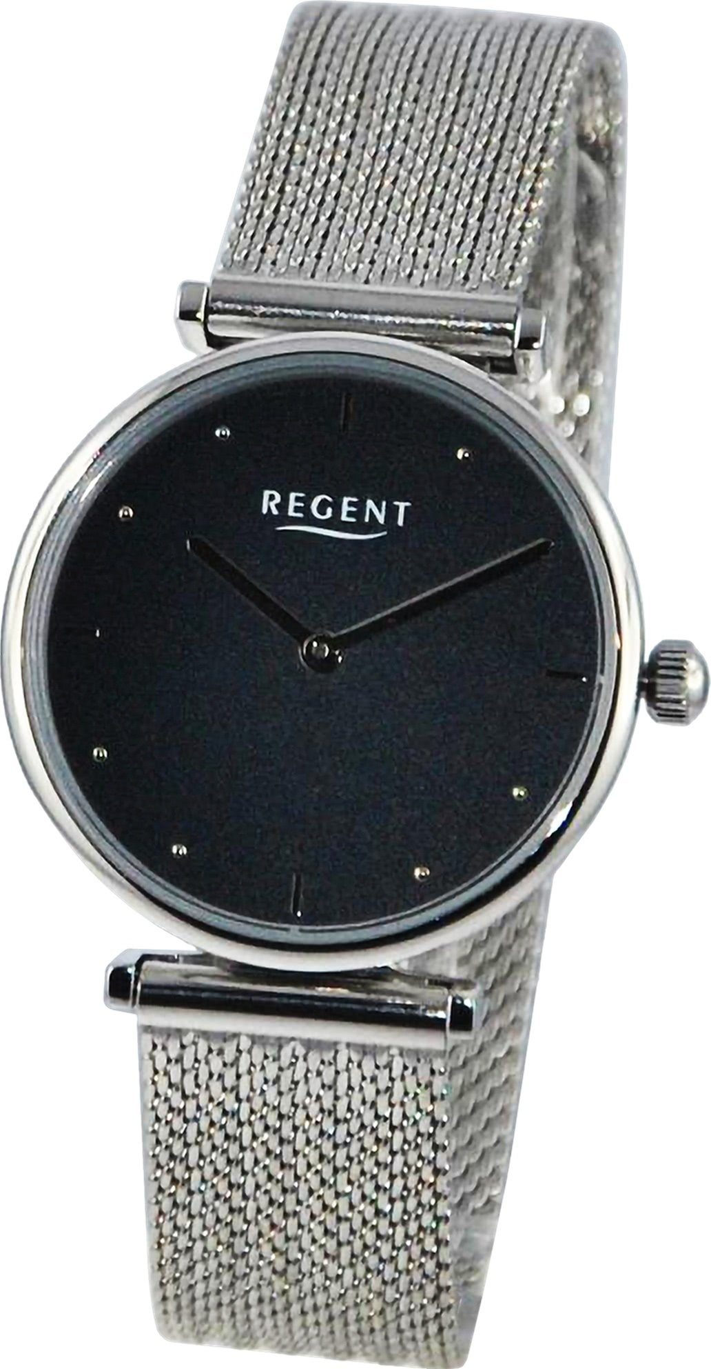 Regent Quarzuhr Regent Damen rund, (ca. Metallarmband Armbanduhr Analog, Armbanduhr extra Damen 37mm), groß