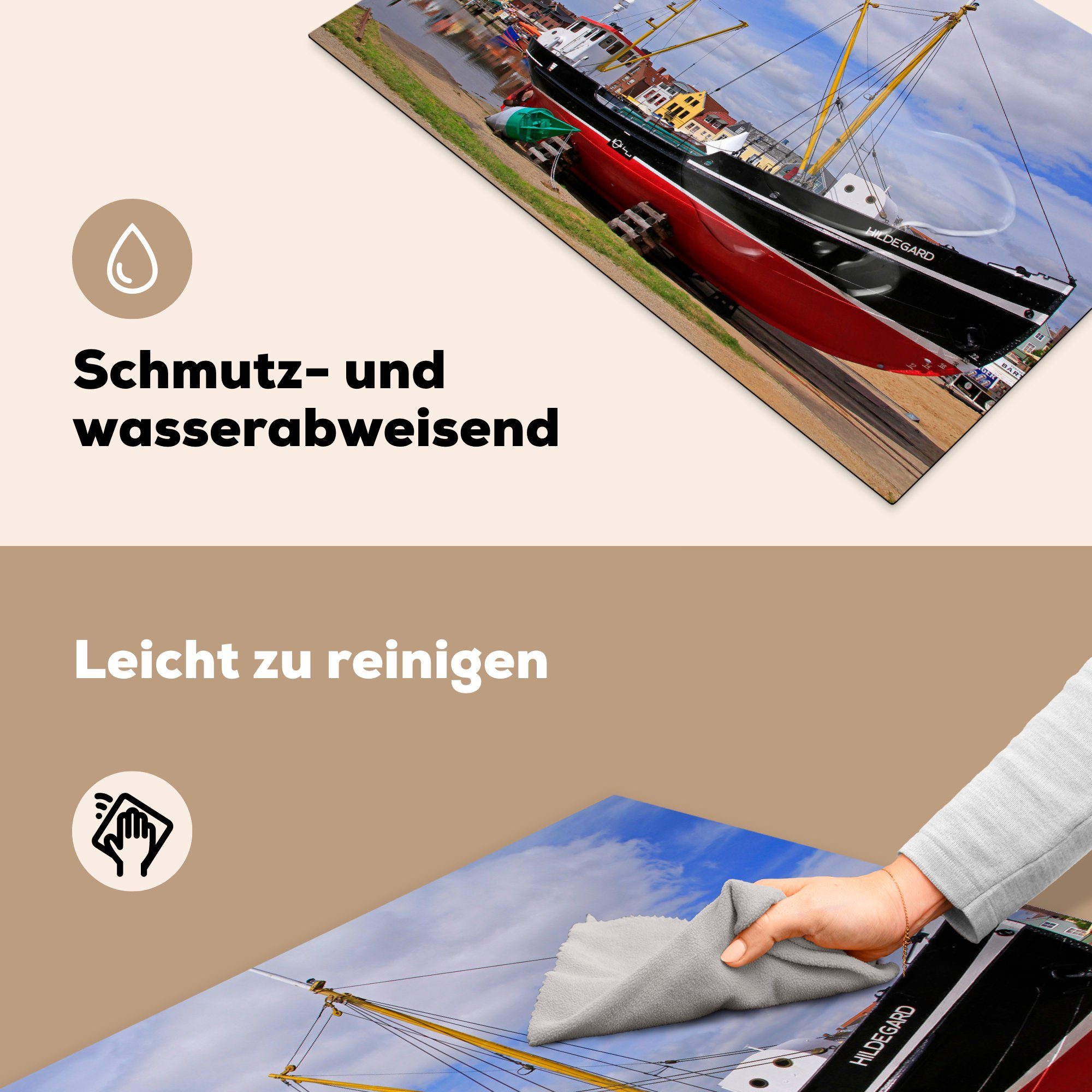 tlg), im Herdblende-/Abdeckplatte Ceranfeldabdeckung (1 Deutschland, 81x52 Boot küche, Schleswig-Holstein, Vinyl, MuchoWow von cm, die Schutz Induktionskochfeld Husum, Hafen für