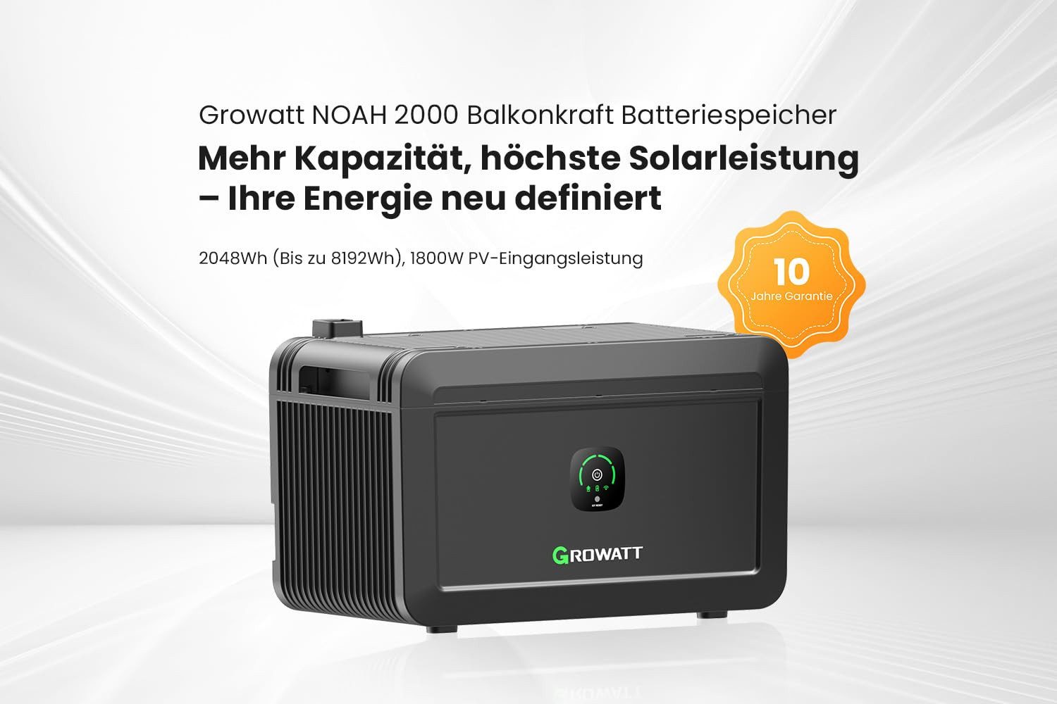 Growatt Balkonkraftwerk Growatt NOAH 2000 Speicher, 2048Wh mit 1800W PV-Eingangsleistung, (Niedrigtemperaturschutz), Fernüberwachung und -steuerung über App