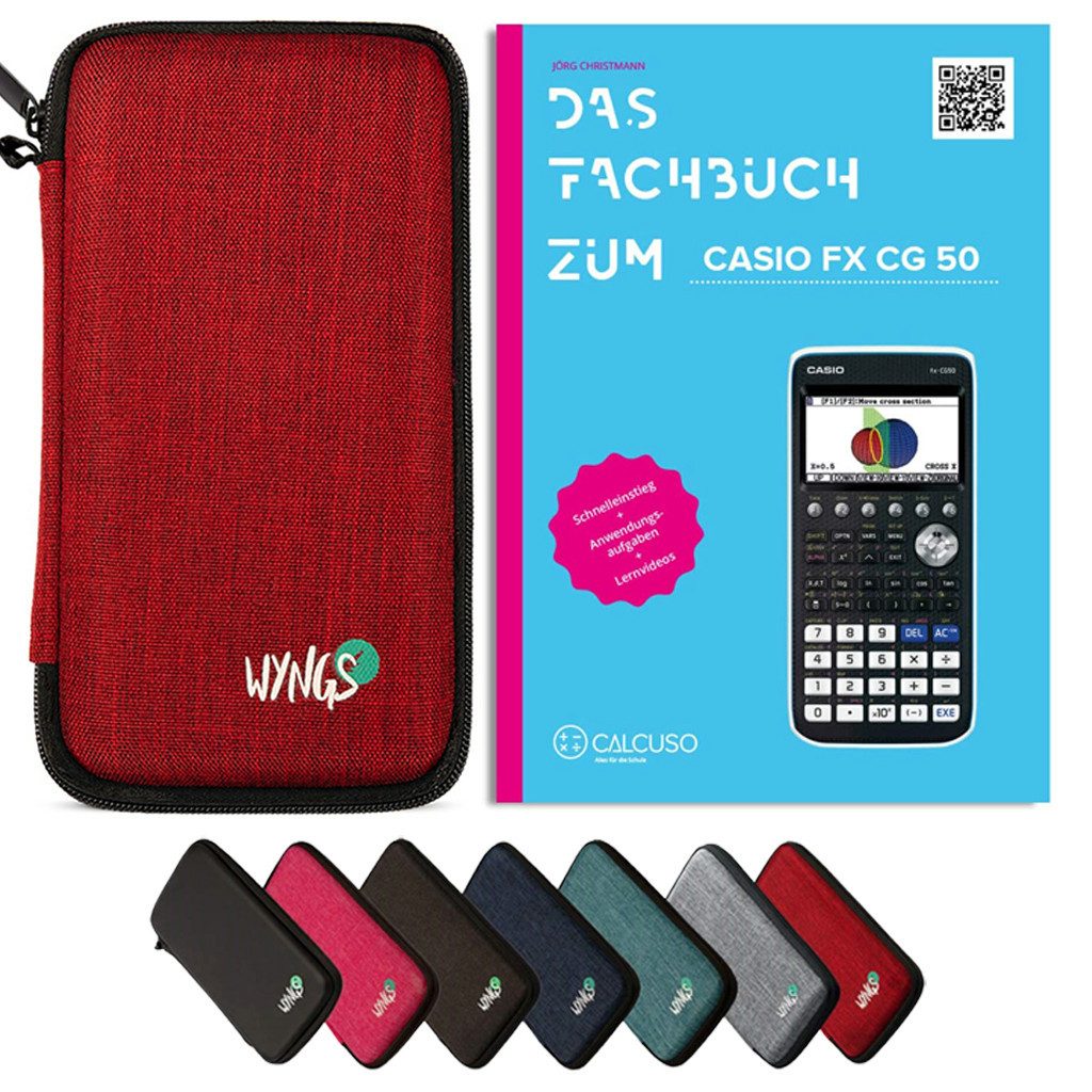 Taschenrechner Zubehör zum Casio fx-CG50 - Fachbuch (92S) & Schutztasche Rot