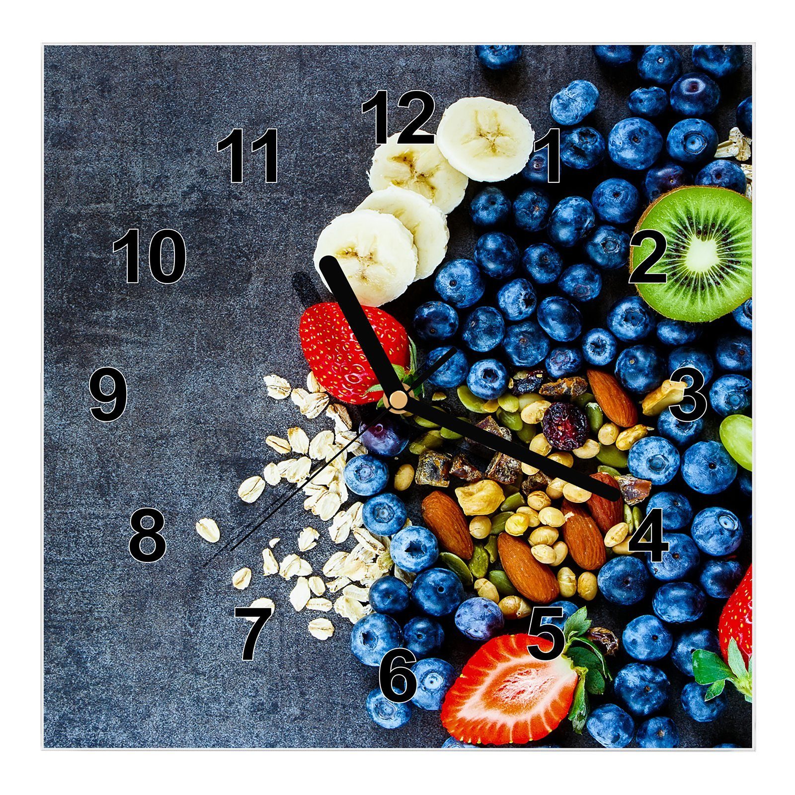 Primedeco Wanduhr Glasuhr Wanduhr Wandkunst Größe 30 x 30 cm mit Motiv Frische Früchte