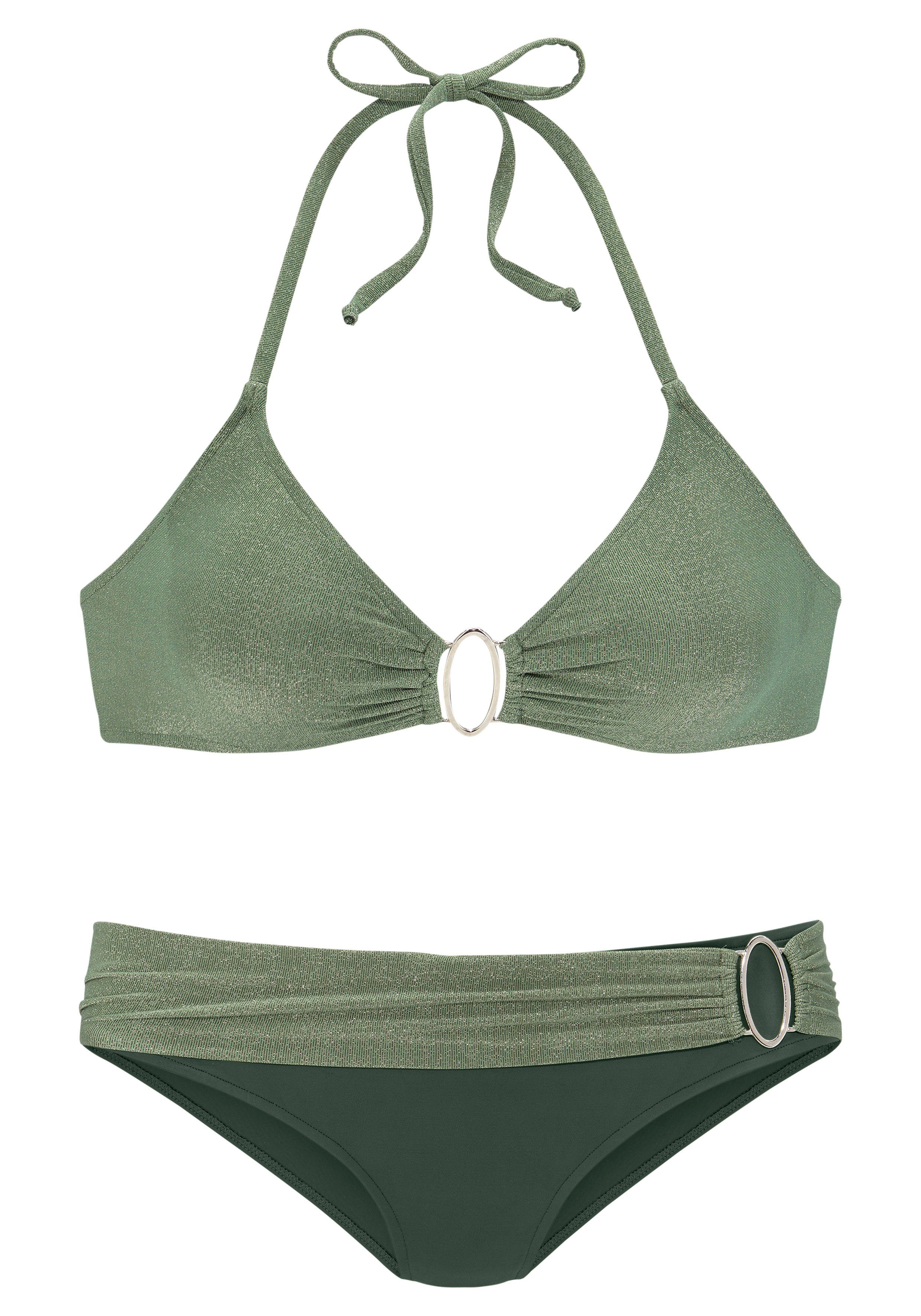 Triangel-Bikini JETTE mit edlen oliv Zierringen