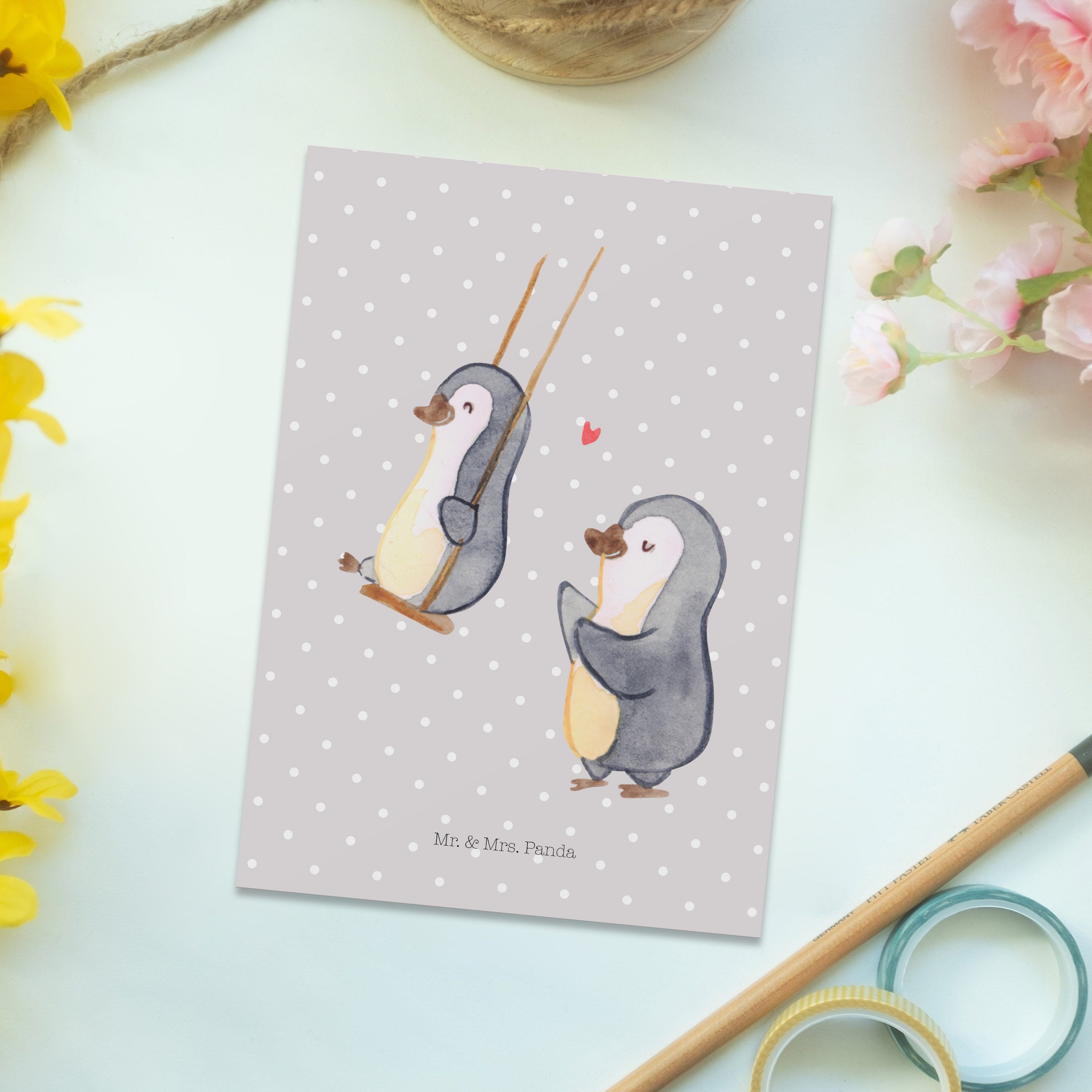 Pastell & Oma Mrs. Panda Pinguin - - Geschenk, Gr Karte, Oma, beste schaukeln Mr. Grau Postkarte