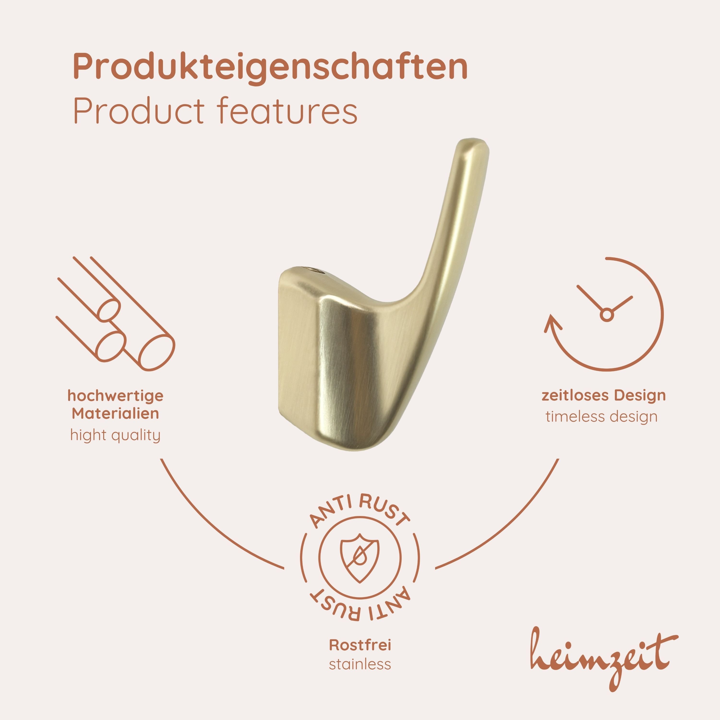 heimzeit Garderobenhaken heimzeit Kleiderhaken Curve - 4 Stück (Set, 4 St), Wandhaken für Garderobe, Jacke, Handtuch, Rucksack und Kleidung