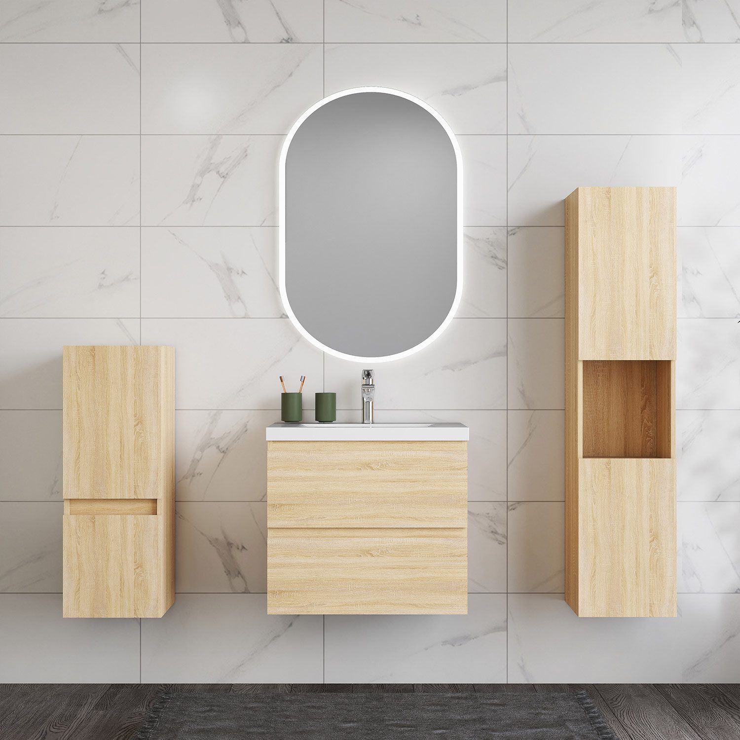 duschspa Waschtisch Waschbecken mit Unterschrank Badschrank Waschplatz Badmöbel Set, Matt, 50-120cm – Bild 4 von 5