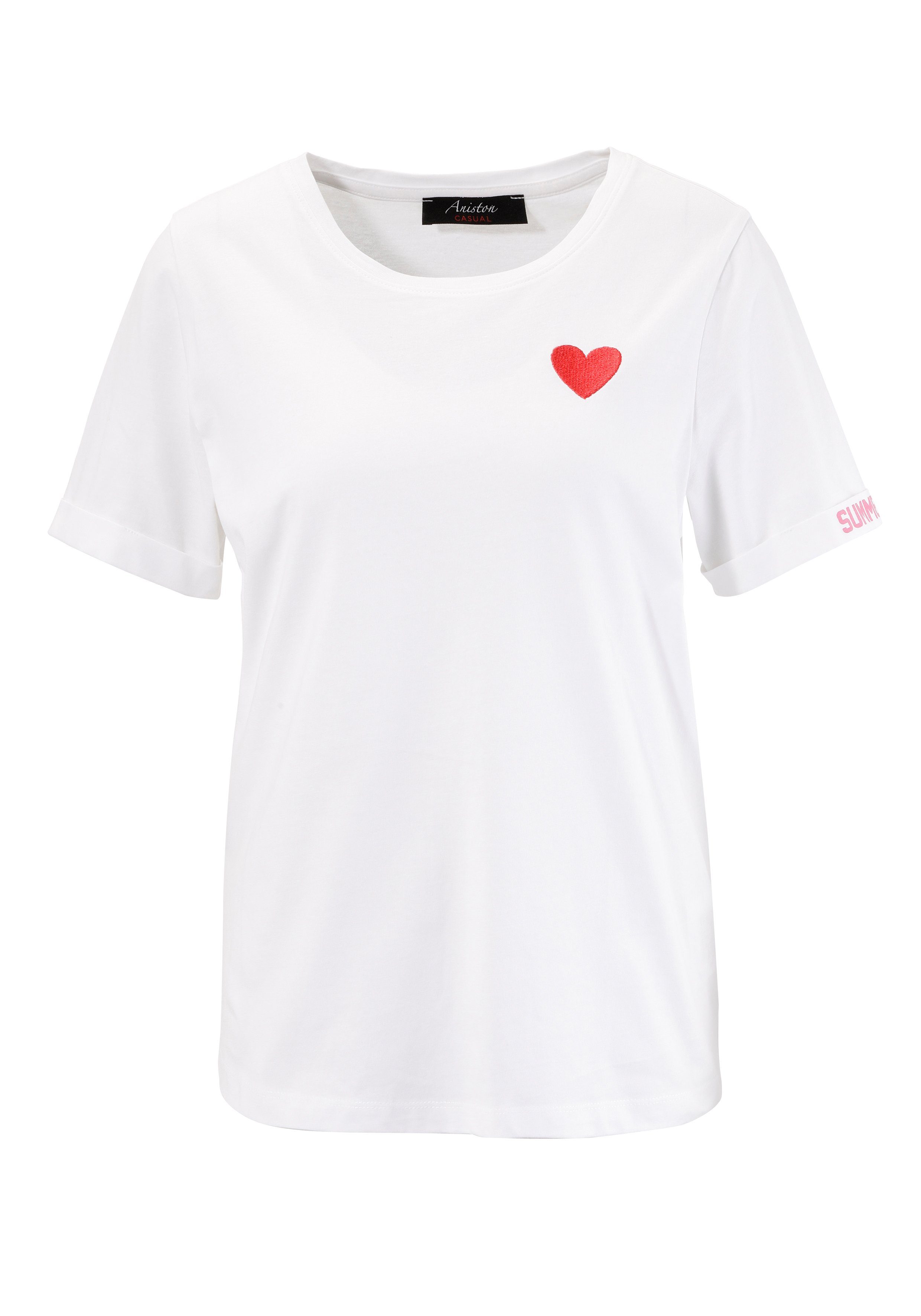 Aniston CASUAL T-Shirt mit Herz-Applikation und bedrucktem Rücken. € 19,99
