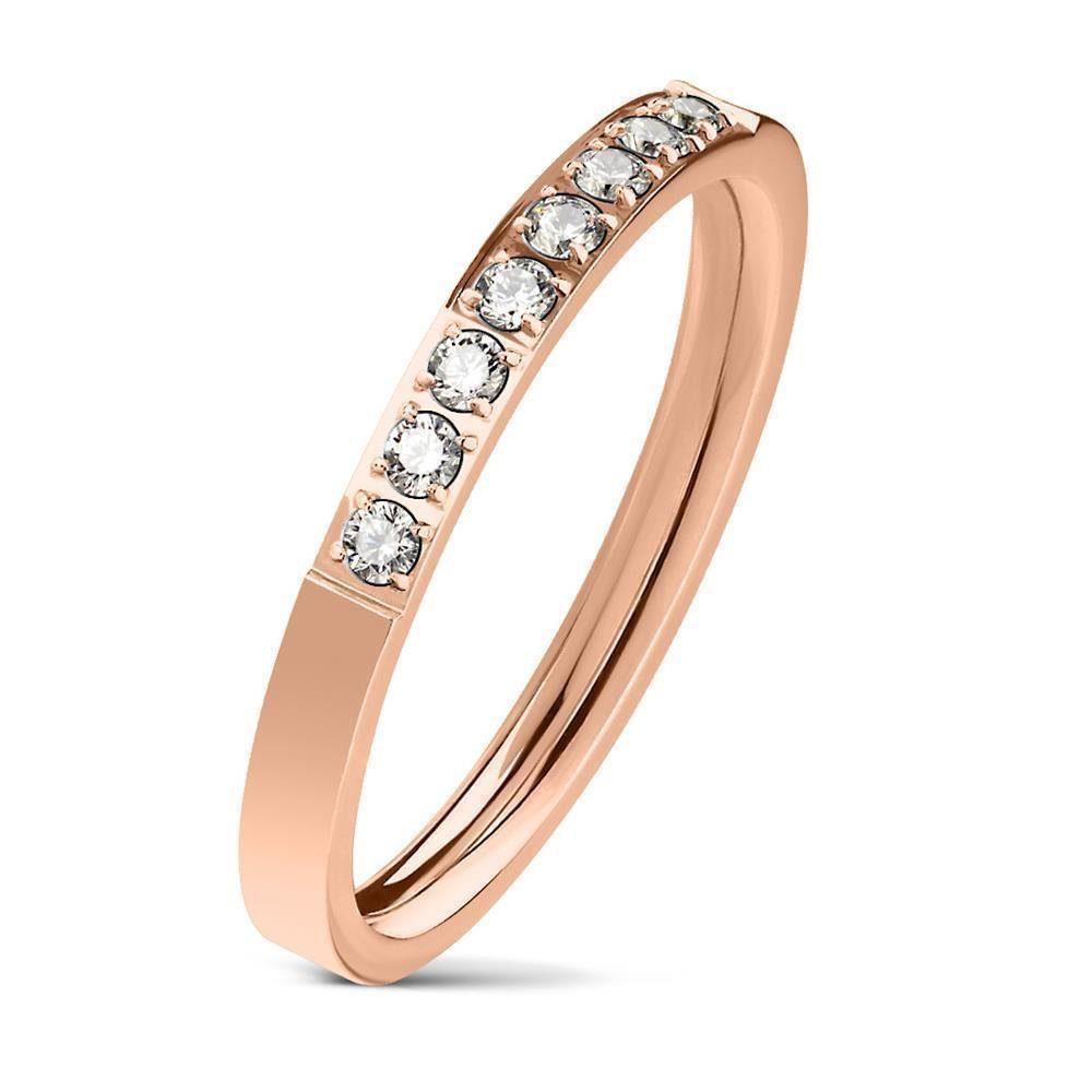 BUNGSA Fingerring 52 (16.6) rosegold Ring schmal 8 Kristalle aus Edelstahl Damen (Ring, 1-tlg), Frauen Mädchen
