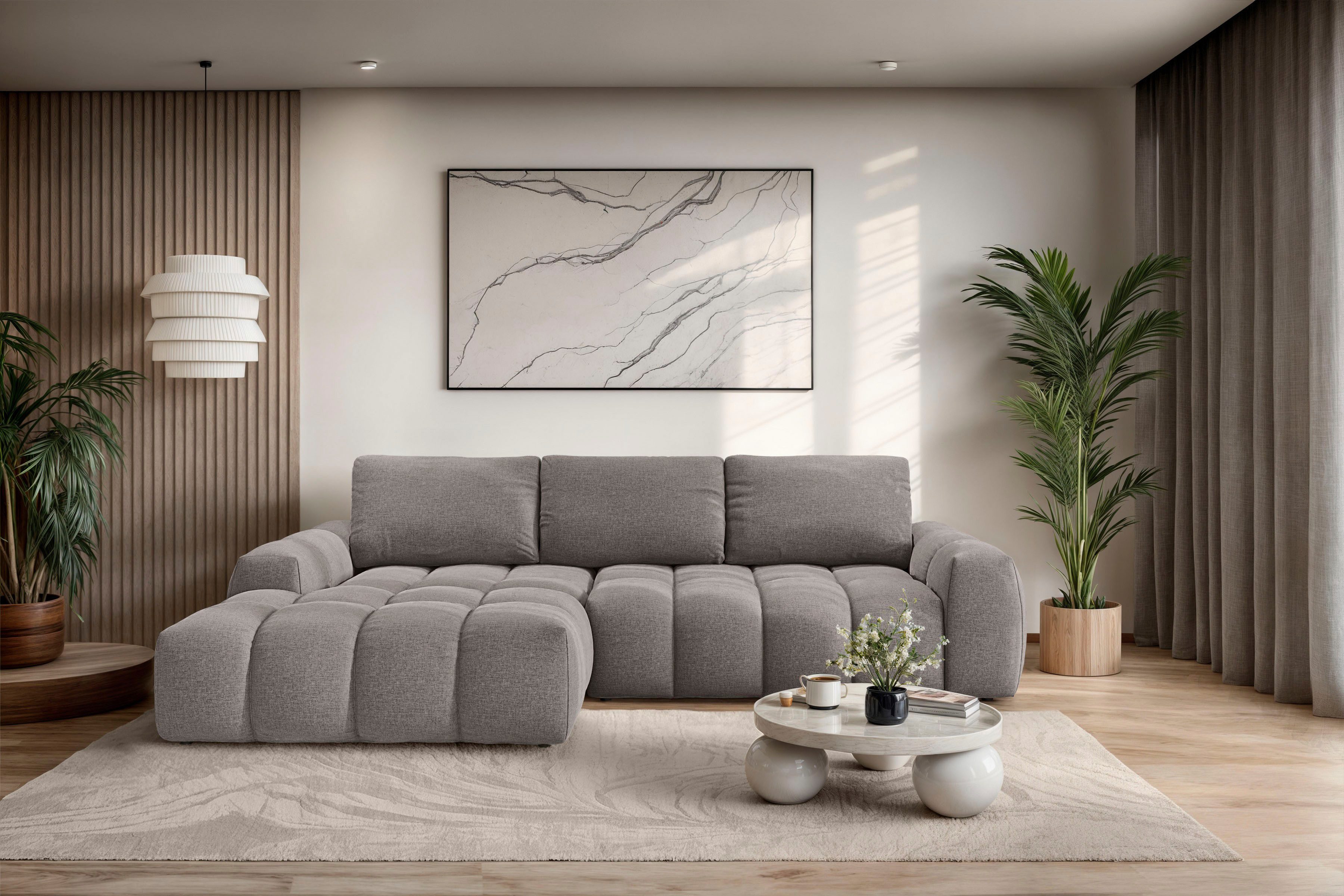 INOSIGN Ecksofa AZITA klein optionale Schlafsofa mit Bettkasten, B/T/H: 270/166,5/84cm, L-Form mit Wellenunterfederung, Bubble-Optik