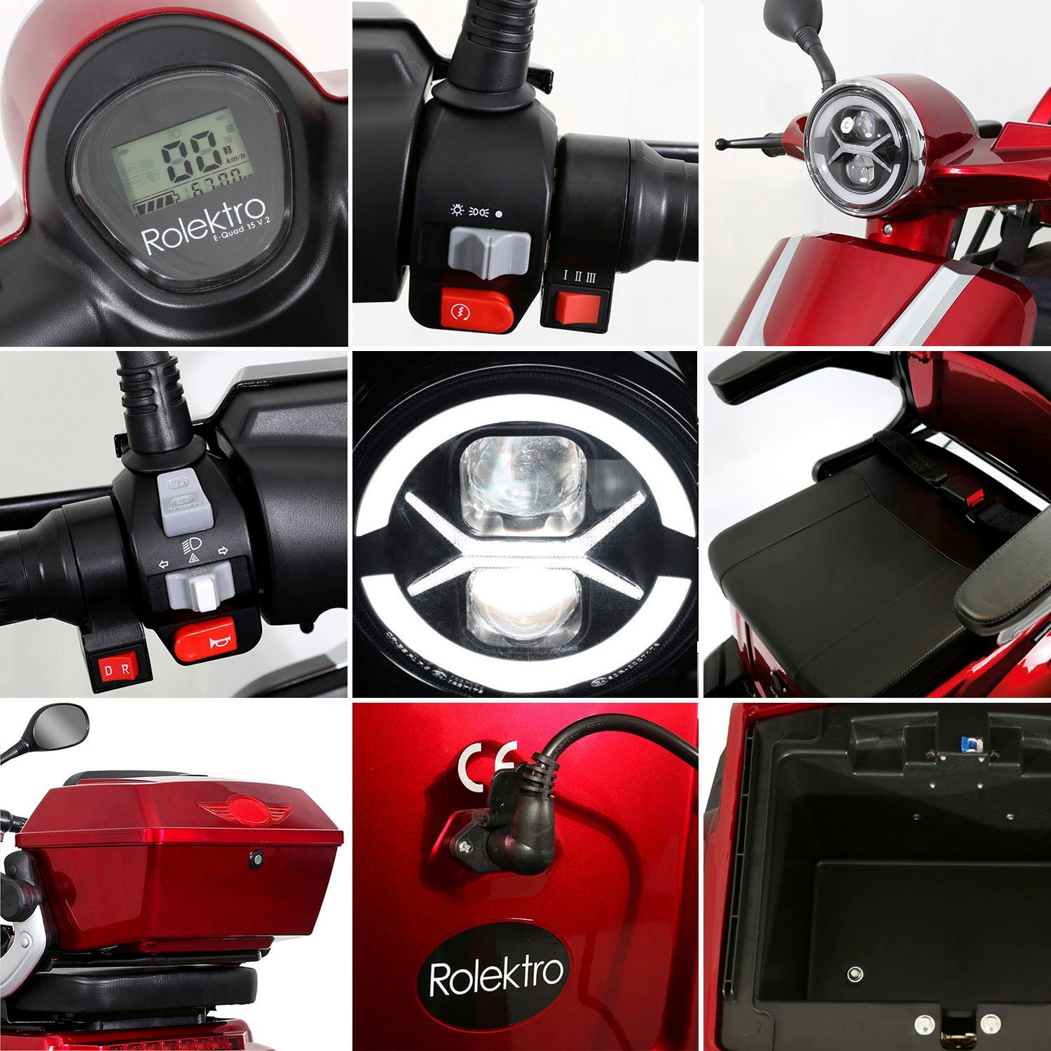 (mit Rolektro 15 Elektromobil E-Quad km/h, W, Topcase) 15, Blei-Gel-Akku, 1000
