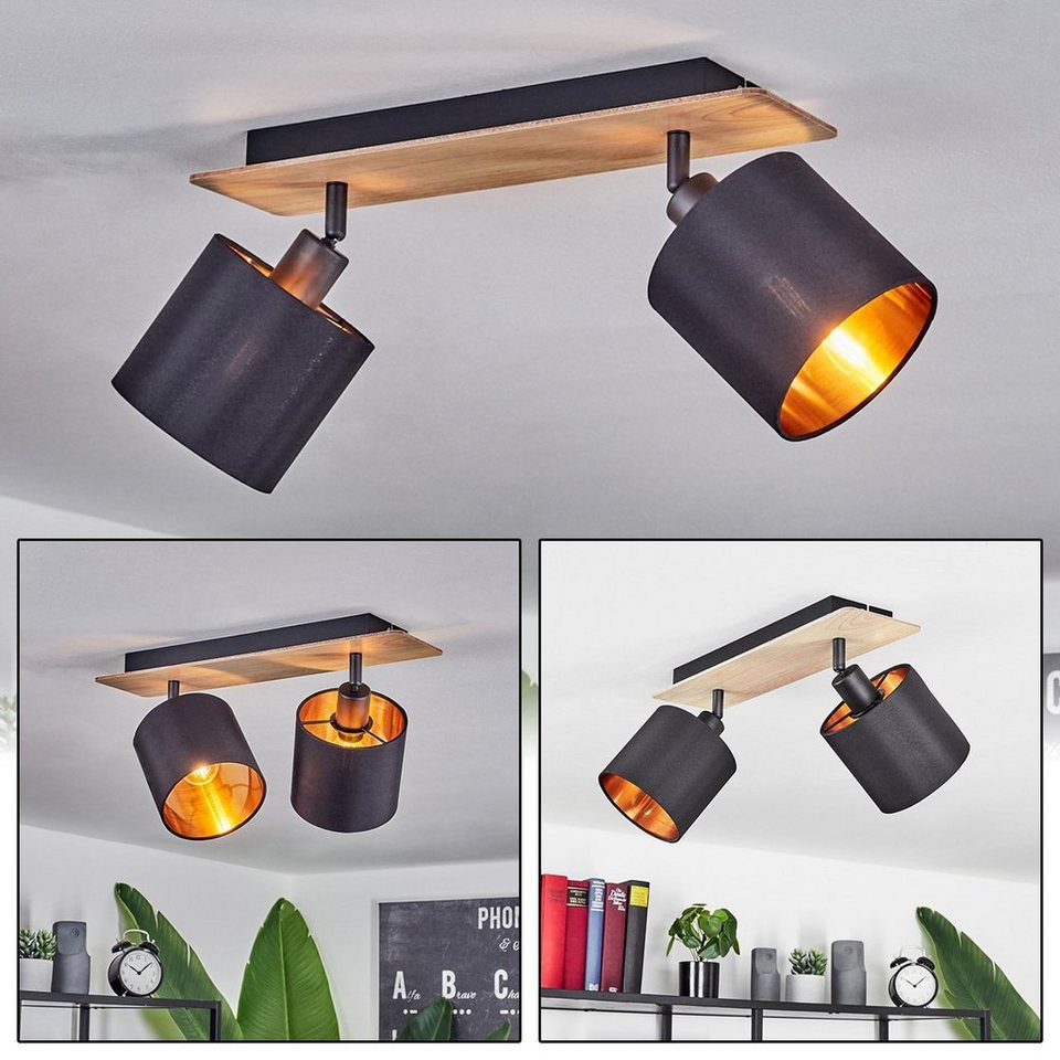 hofstein Deckenleuchte »Costa« Deckenlampe, Holz/Metall/Stoff,  Hellbraun/Schwarz/Kupferfarben, ohne Leuchtmittel, Leuchte im  skandinavischen Design mit verstellbaren Schirmen, 2xE14