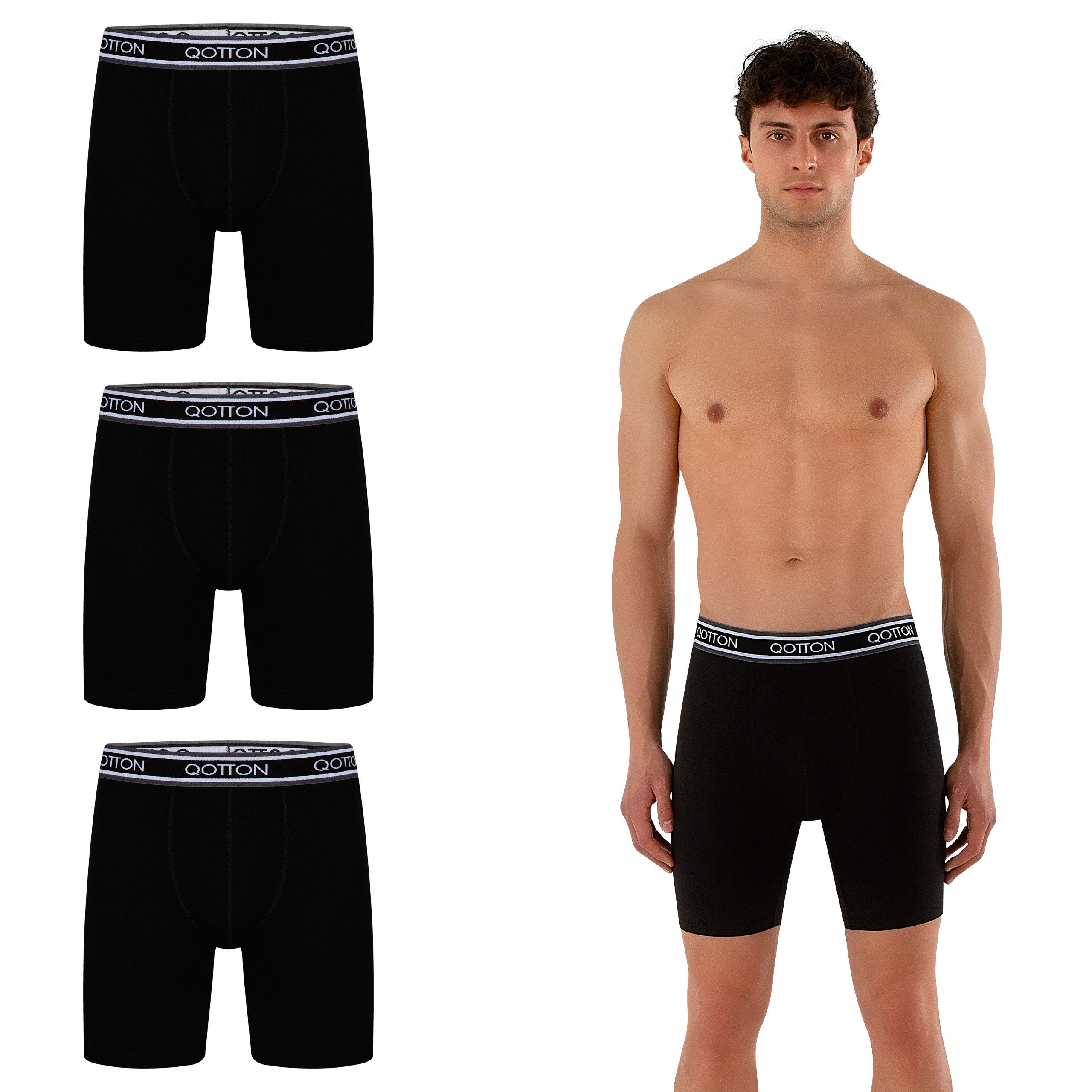 Qotton Boxershorts Boxershorts Langes Bein 3er Pack Baumwolle Boxershorts S-4XL (Set) Baumwolle