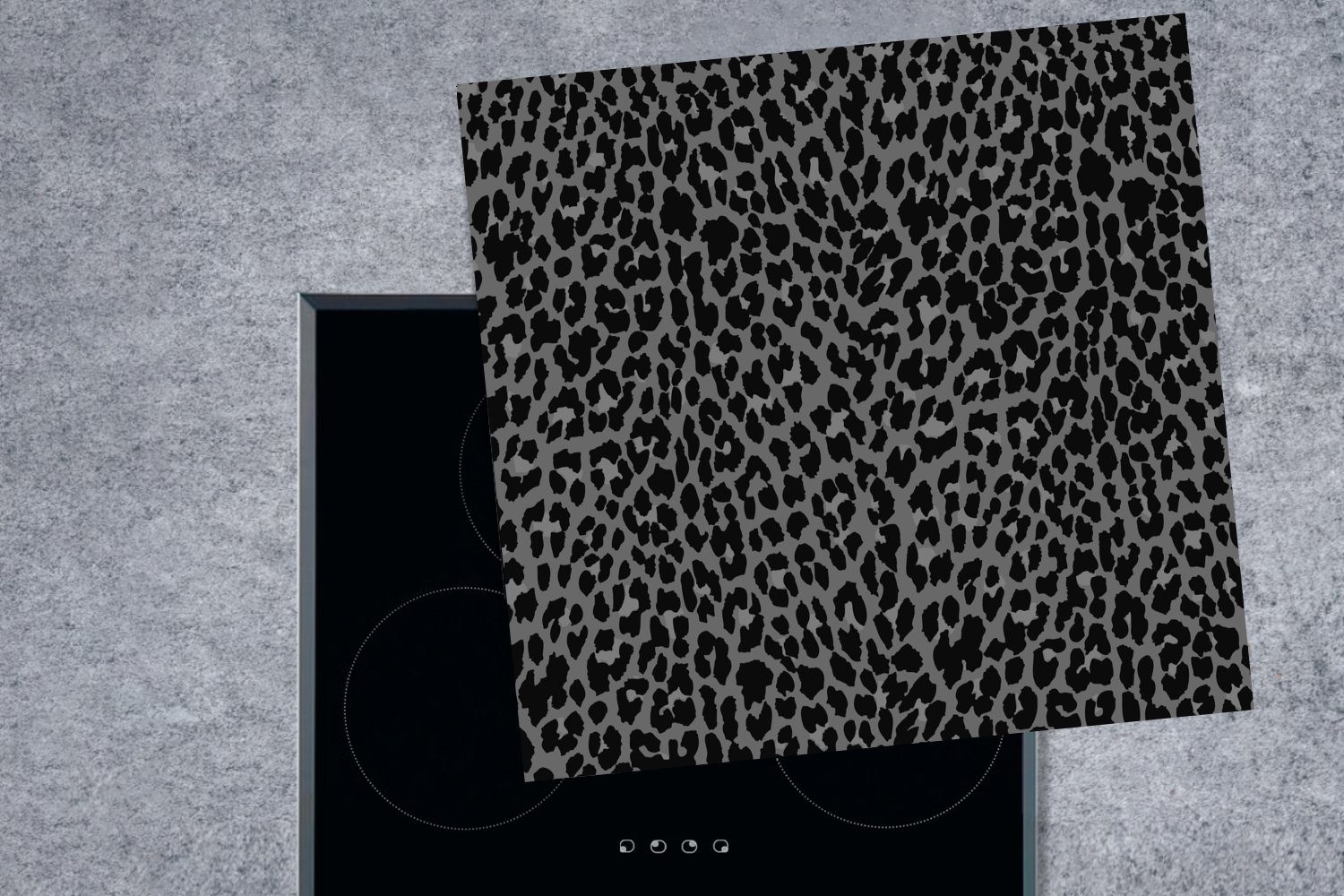 Leopard (1 Arbeitsplatte Ceranfeldabdeckung, für - cm, - 78x78 tlg), Grau, MuchoWow Herdblende-/Abdeckplatte Vinyl, küche Muster