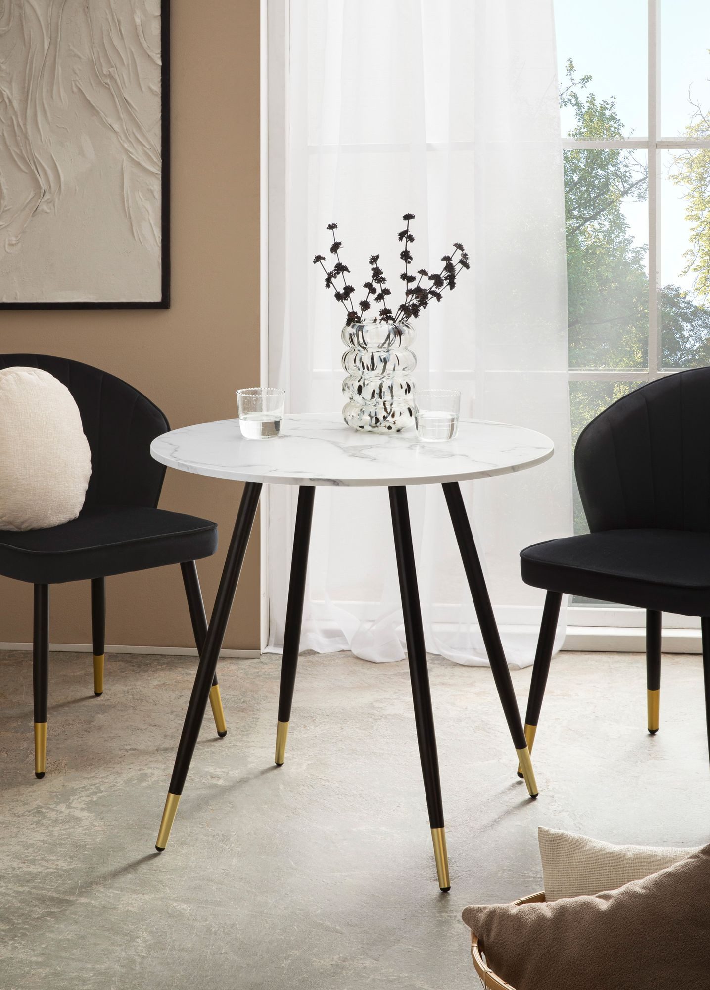 FINEBUY Esstisch FB60705 Esszimmertisch 75 cm Marmor Optik Küchentisch Rund Modern (Küchentisch 75x75x76 cm MDF Marmor-Optik Weiß), Esszimmertisch Modern, Frühstückstisch Rund Klein