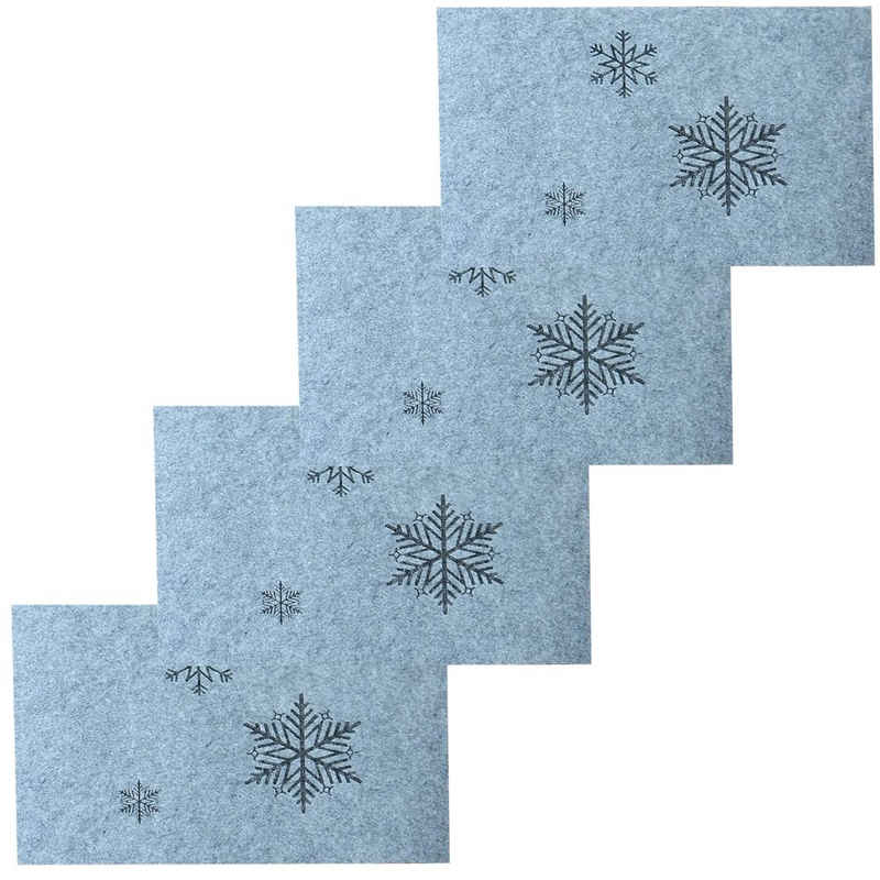 Platzset, Platzsets Schneesterne grau Filz Poly 4er Set 45x30 cm, matches21 HOME & HOBBY, (4-St)