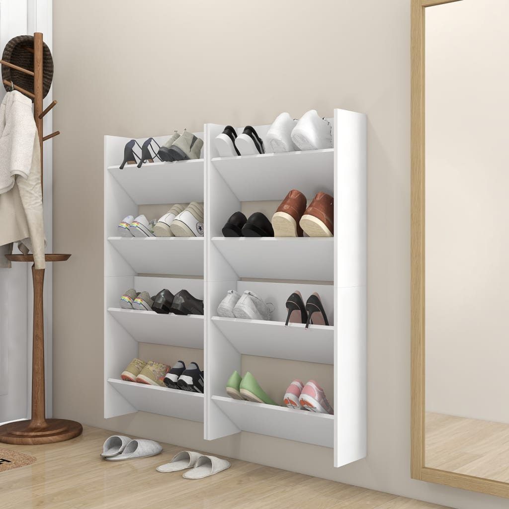 furnicato Schuhschrank Wand-60 x 18 x 60 cm Weiß (4-St) Platzsparender Schuh-Organizer mit 2 Kippböden für deinen Flur