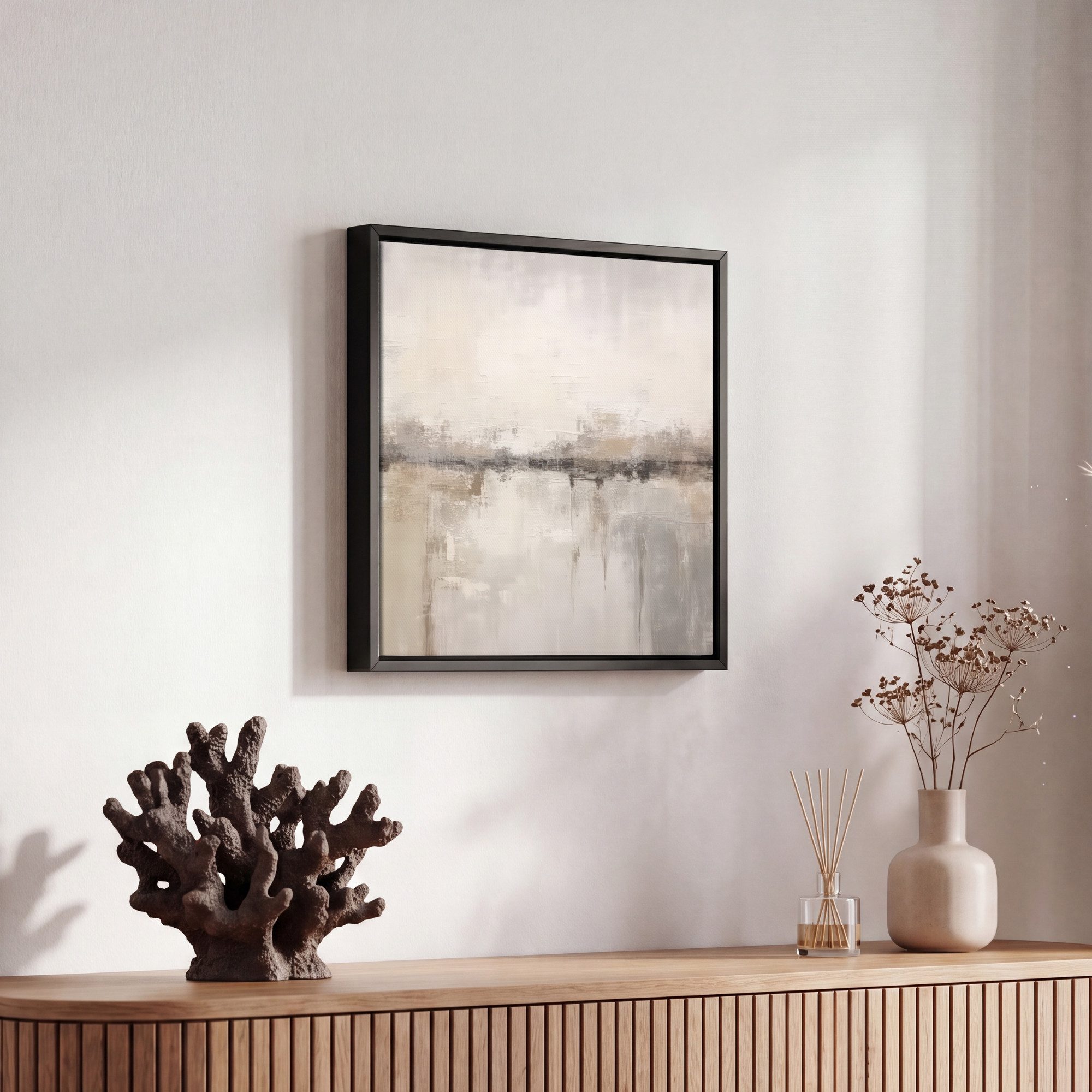 OneMillionCanvasses® Leinwandbild mit Rahmen - Moderne Kunst - Abstrakt - Beige, Fotodruck (1 St), Leinwand Bilder Klein, Wand Dekoration Aesthetic 20x20cm – Bild 5 von 5
