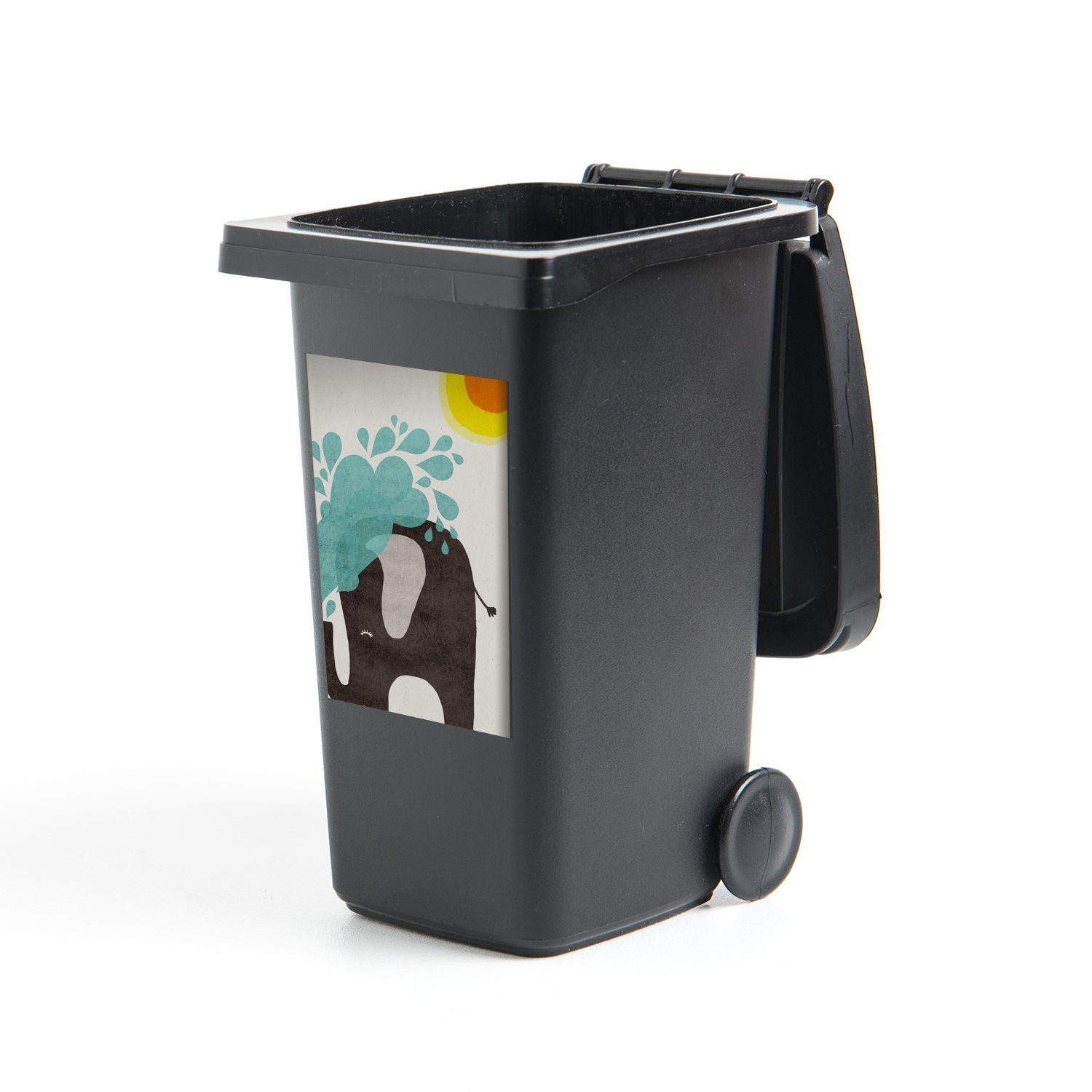 MuchoWow Wandsticker Elefant - Kind - Wasser - Sonne (1 St), Mülleimer-aufkleber, Mülltonne, Sticker, Container, Abfalbehälter