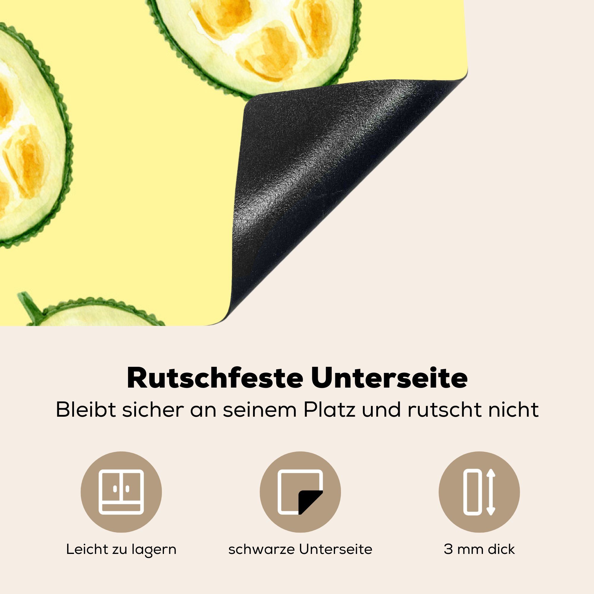 Arbeitsplatte Schablonen Gelb, 78x78 cm, tlg), - MuchoWow Herdblende-/Abdeckplatte (1 küche Ceranfeldabdeckung, Vinyl, - für Obst