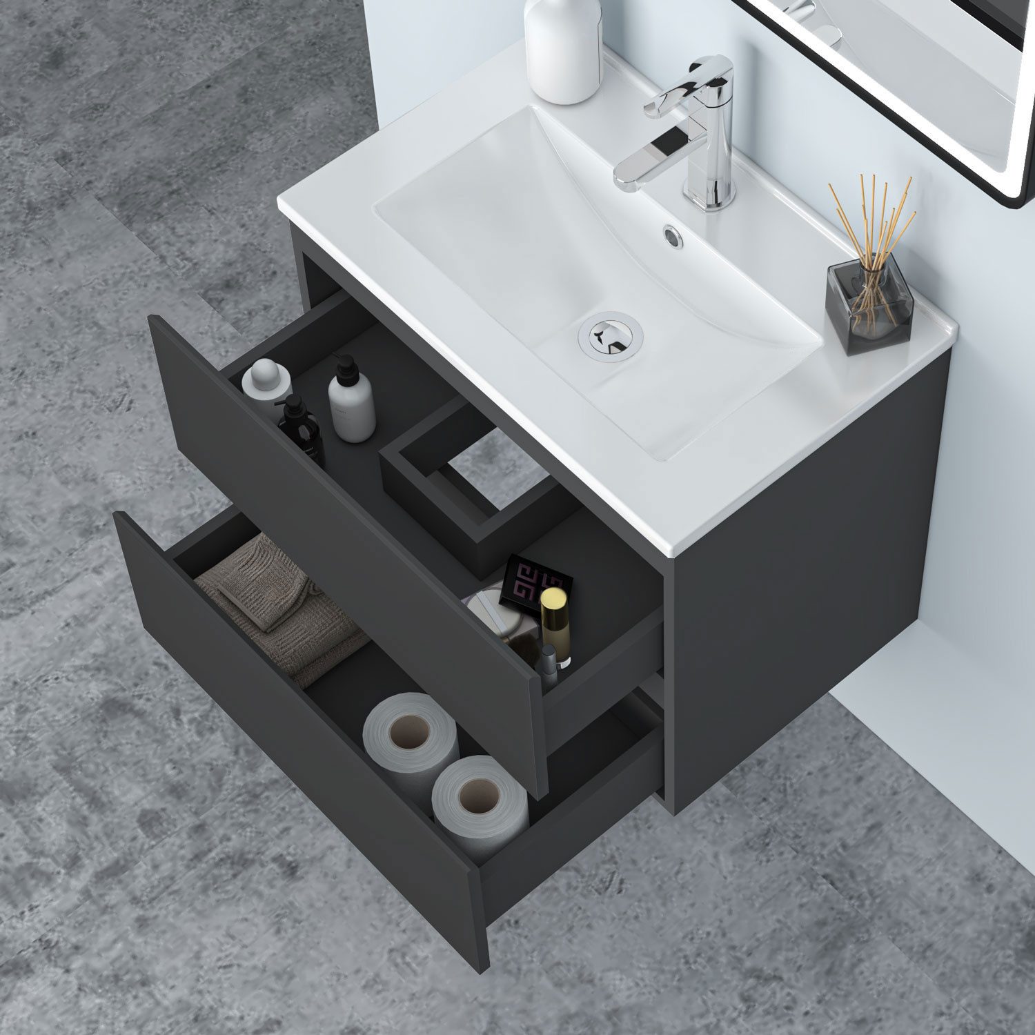 duschspa Waschtisch Waschbecken mit Unterschrank Badschrank Waschplatz Badmöbel Set, Matt, 50-120cm
