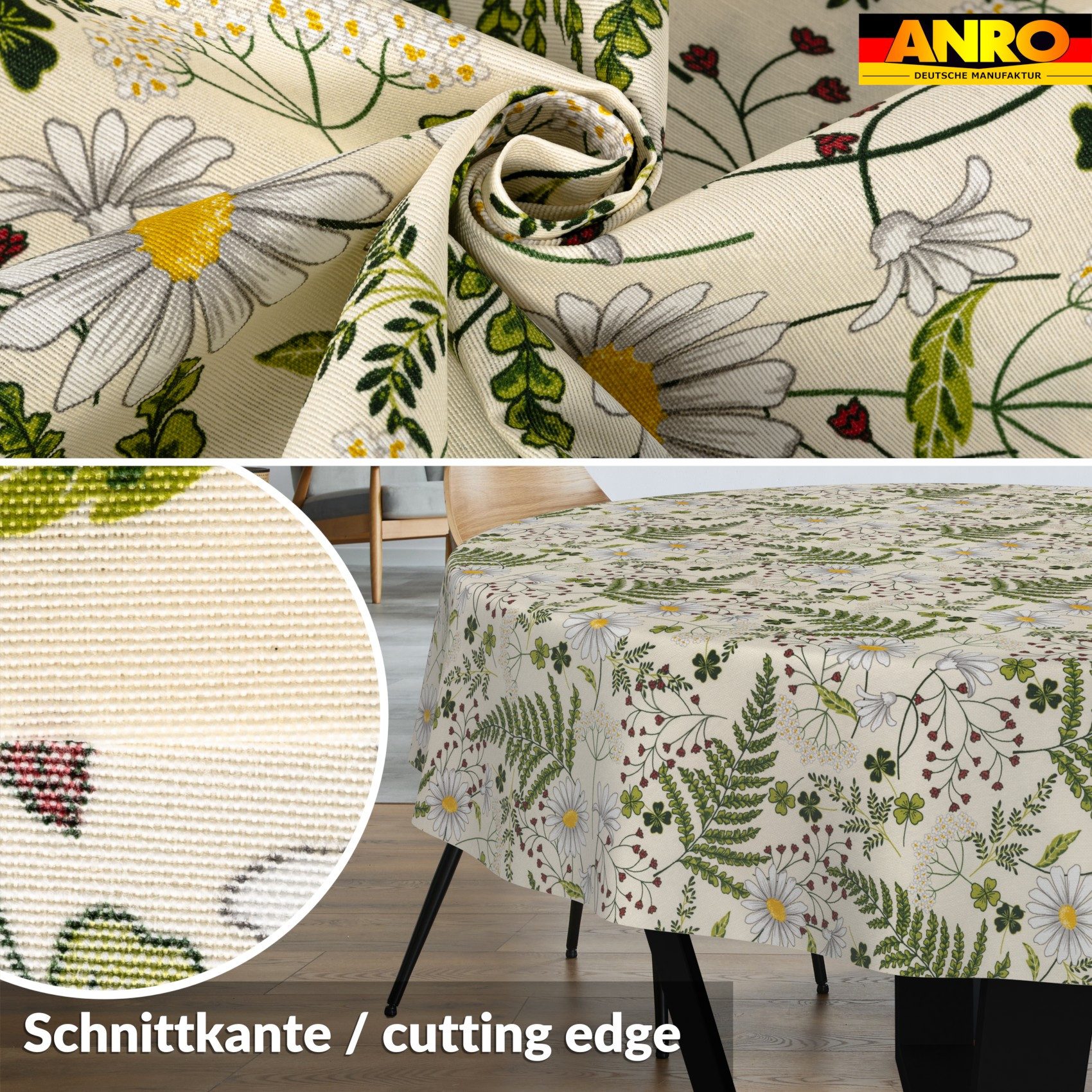 ANRO Tischdecke abwaschbar Tischtuch Baumwolle Polyester wasserabweisend (Einzelstück 1-tlg), Schmutzabweisend Garten Grün Rund 100cm