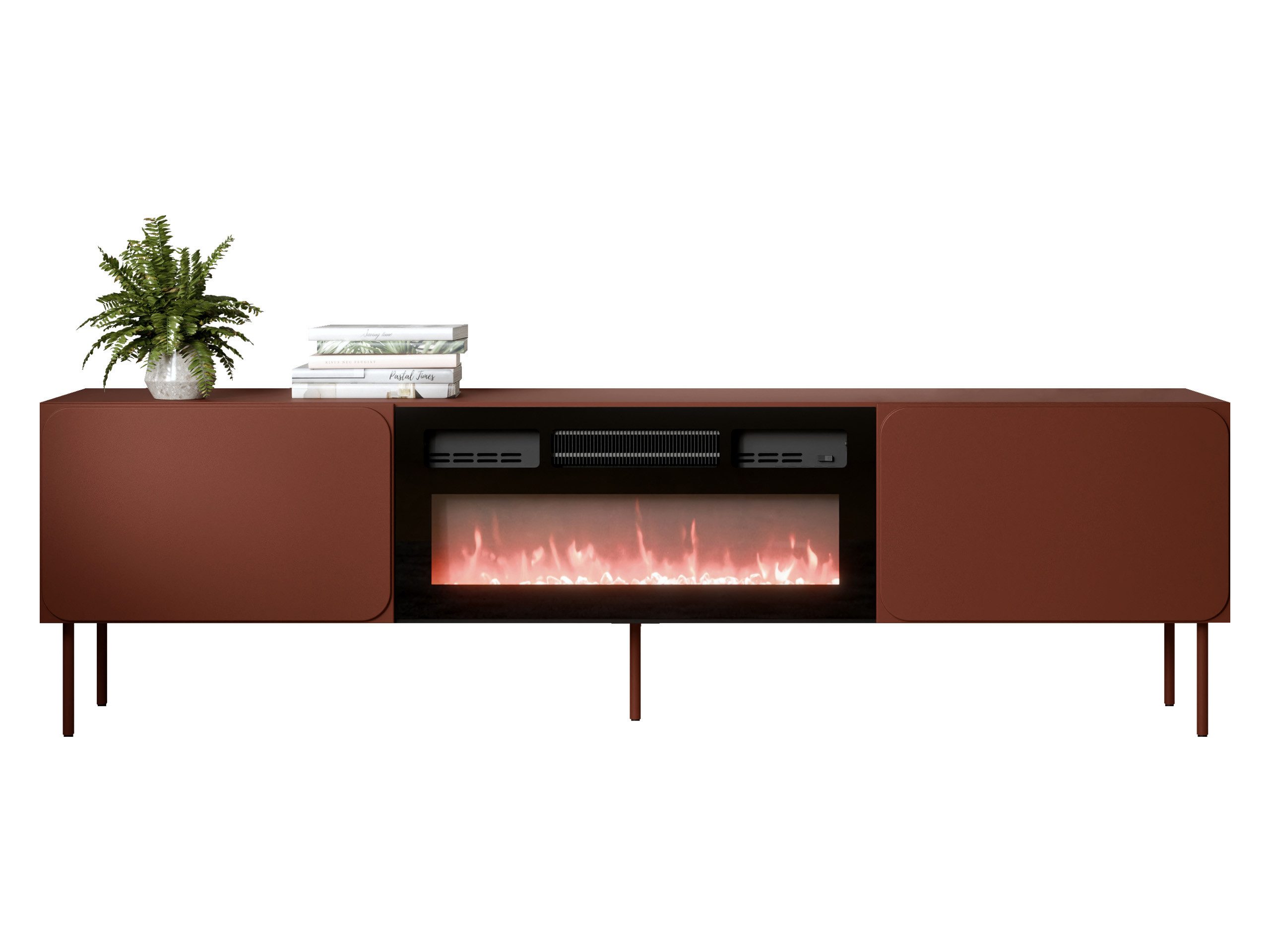 MIRJAN24 TV-Schrank Rafael 200 EF mit Kamin (mit zwei Drehtüren) Realistische LED-Flamme, 200x40x58 cm, Metallfüße
