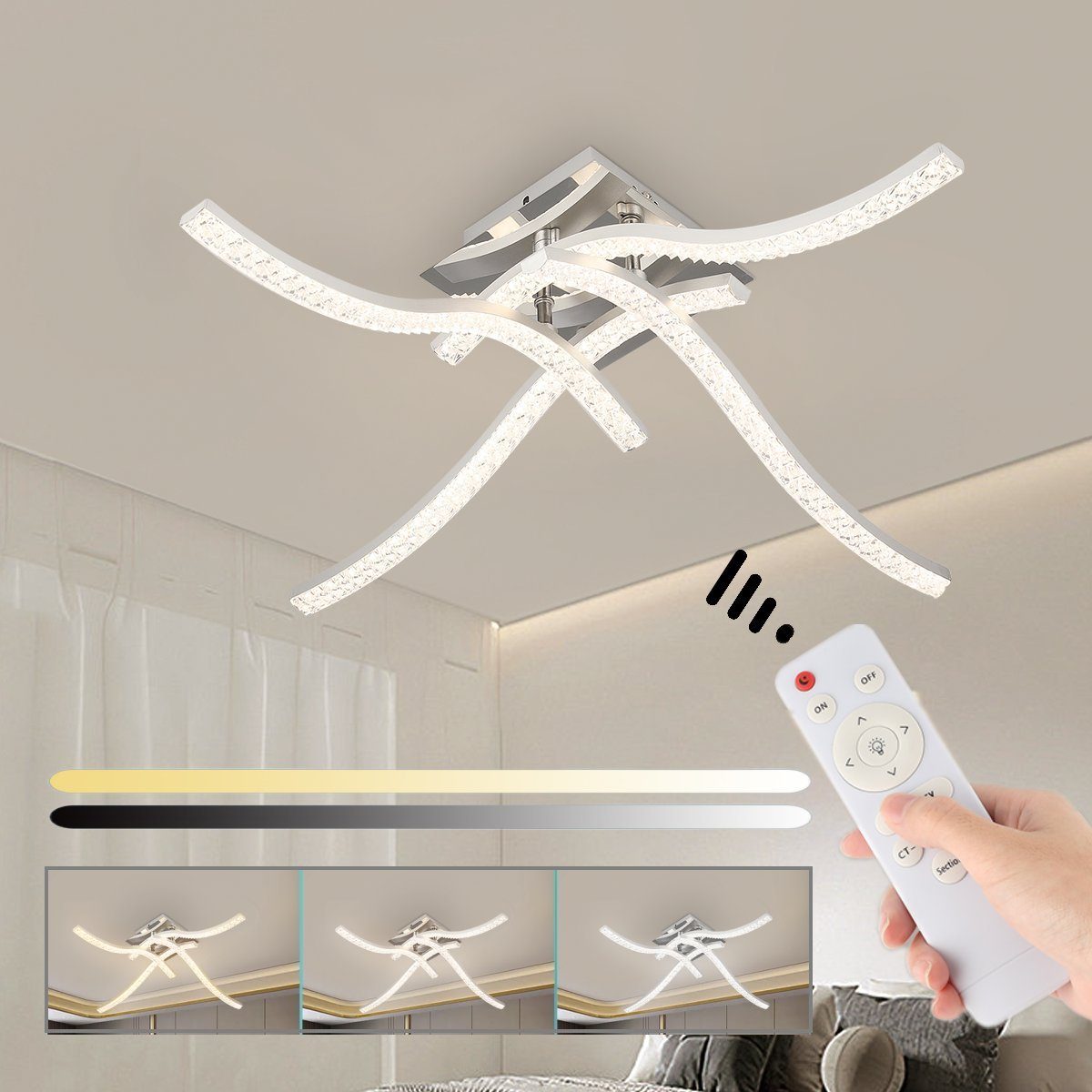 LETGOSPT Deckenleuchte 48W Kristall LED Deckenlampe, günstig online kaufen
