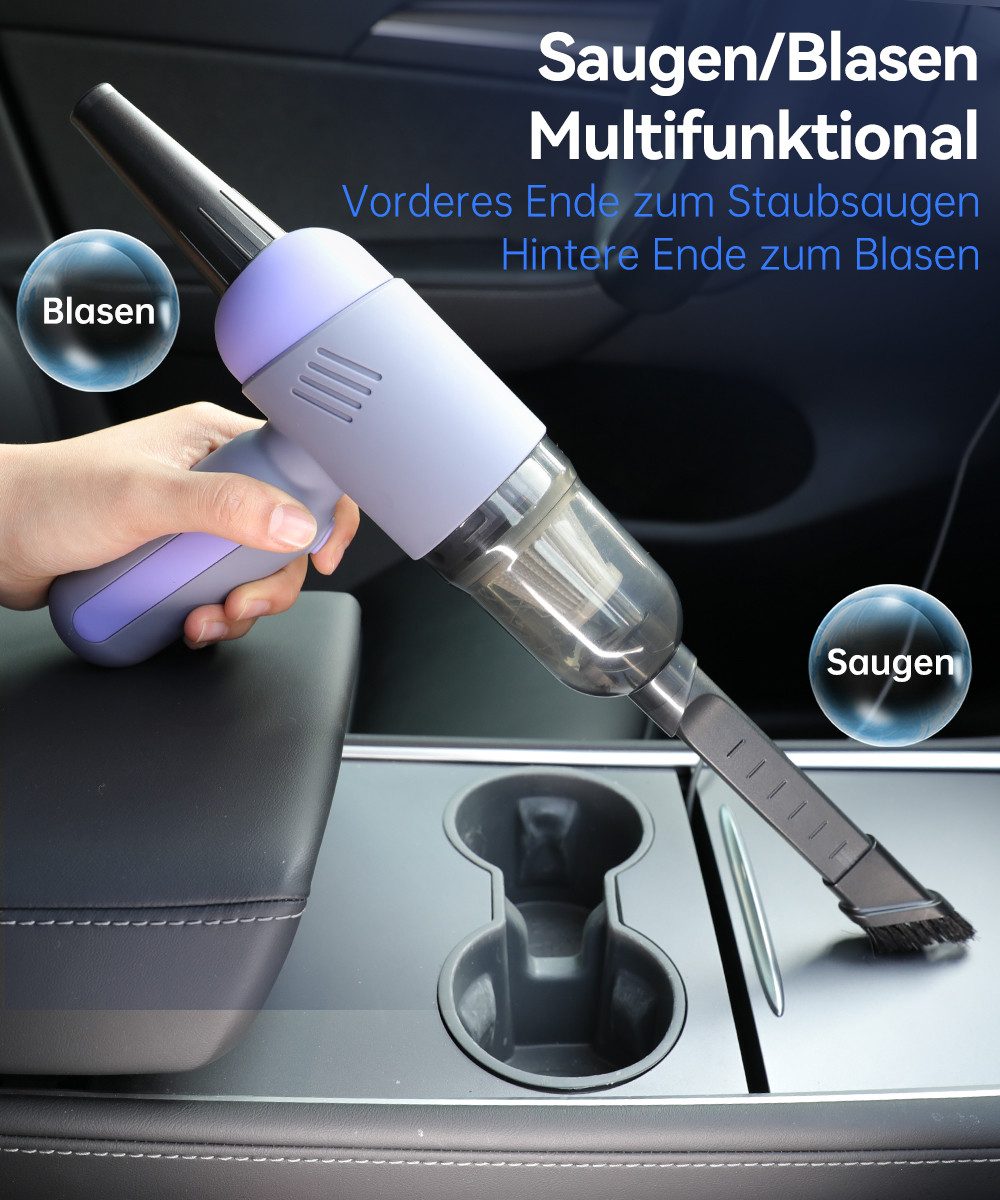 Quntis Akku-Handstaubsauger 5500pa aufladbar Tragbar Mini Staubsauger, 2-in-1, LED-Licht, Leiser, 120,00 W, Handstaubsauger, Kabellos, mit HEPA-Filter, für Auto/Home/Büro Genutzt USB-C Kabel