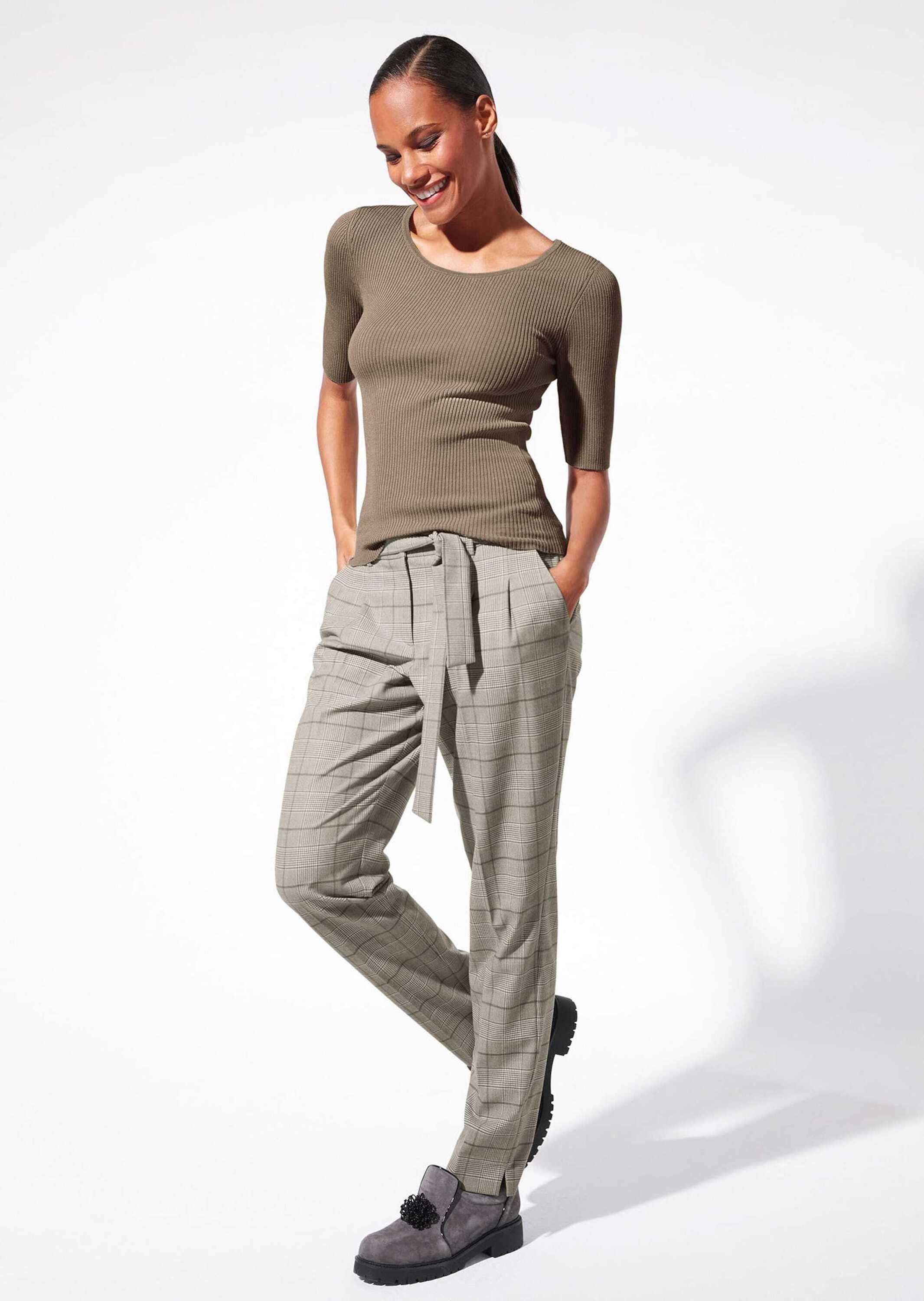 MADELEINE Bundfaltenhose Karo-Bundfaltenhose mit Bindegürtel