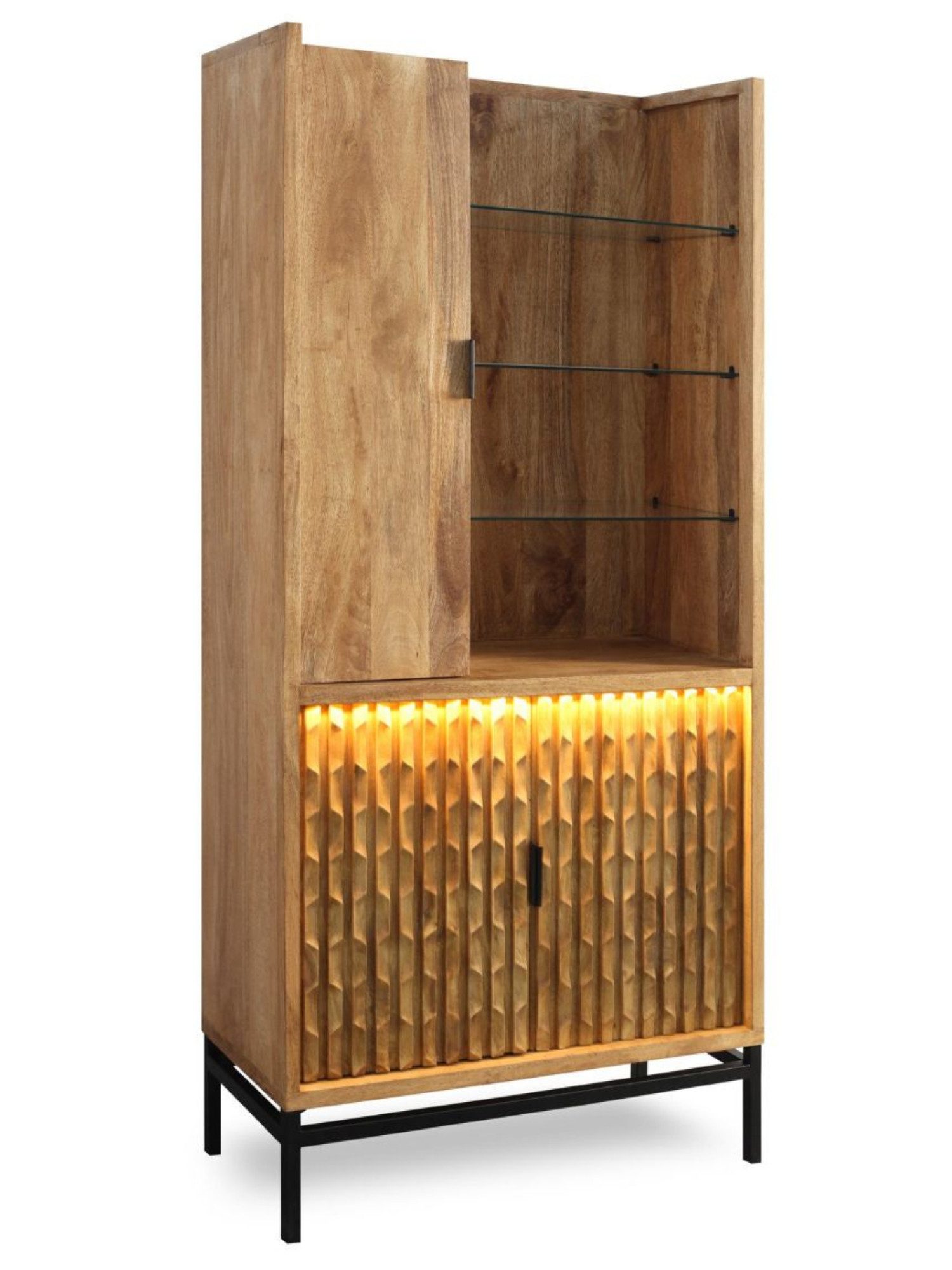 WOLF MÖBEL Vitrine KEYWEST Schrank 3 Türen / 3 Glasböden / Licht (88 x 40 x 180)