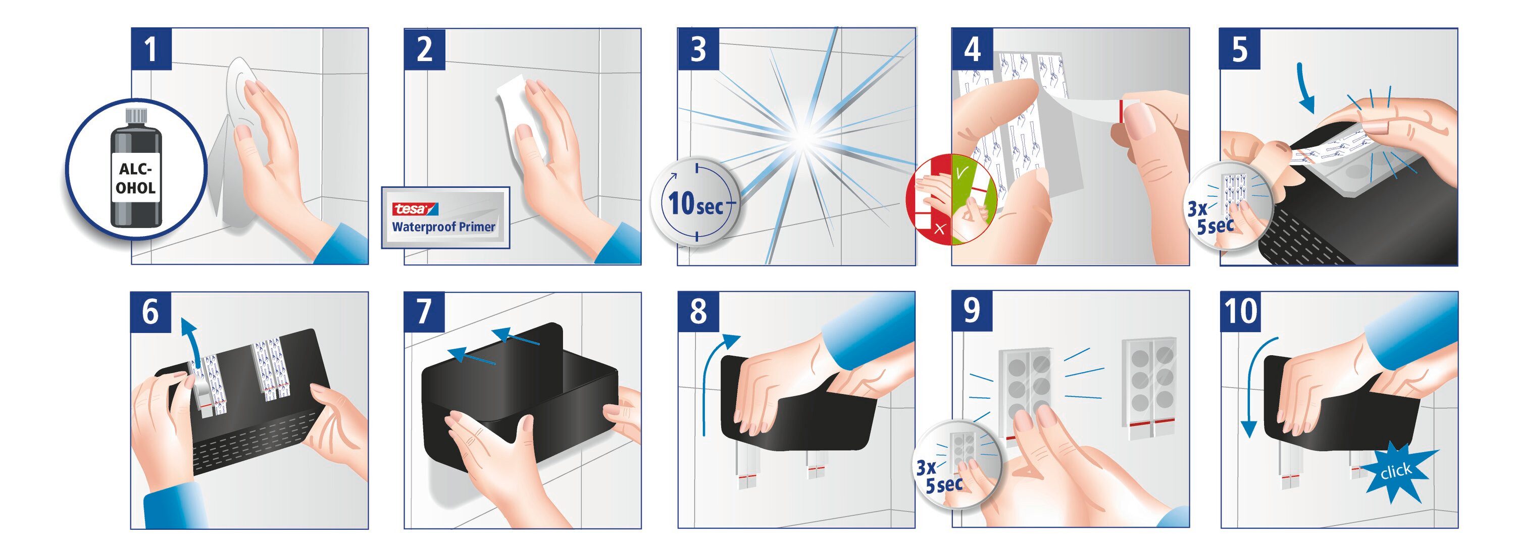 tesa Duschablage LAVAA Duschkorb mittel inkl. tesa Powerstrips Waterproof Strips XL, Packung 1-tlg., Ablagekorb ohne Bohren, Duschregal L