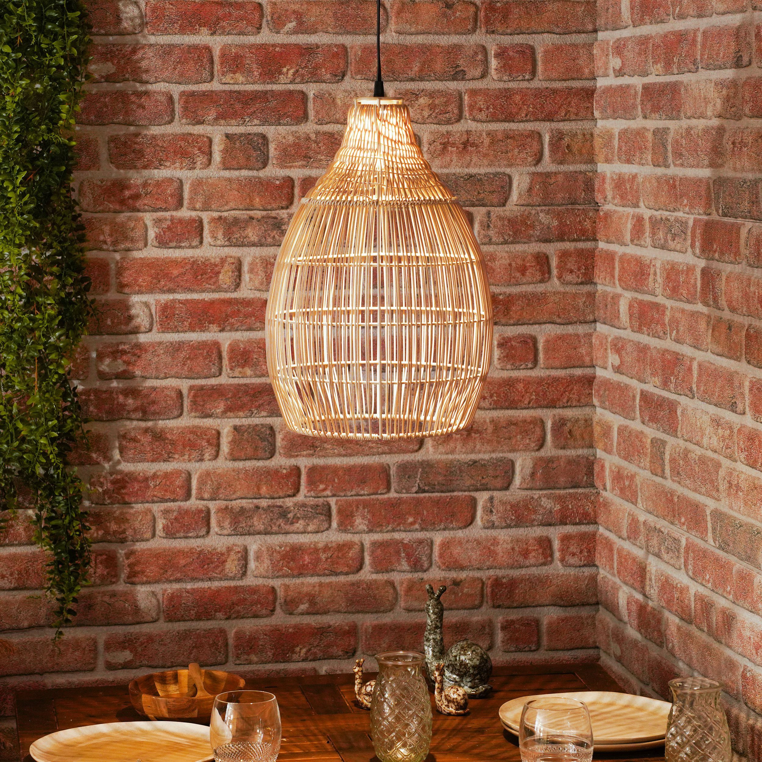 esotec LED-Hängeleuchte Solarleuchte Kairo, Boho Stil, warmweiß 45lm Polyrattan outdoor 102239, Dauerlicht, automatisch EIN/AUS bei Dämmerung, LED fest integriert, 2800K warmweiß, Winterfest, Solarbetrieb ohne Stromanschluss