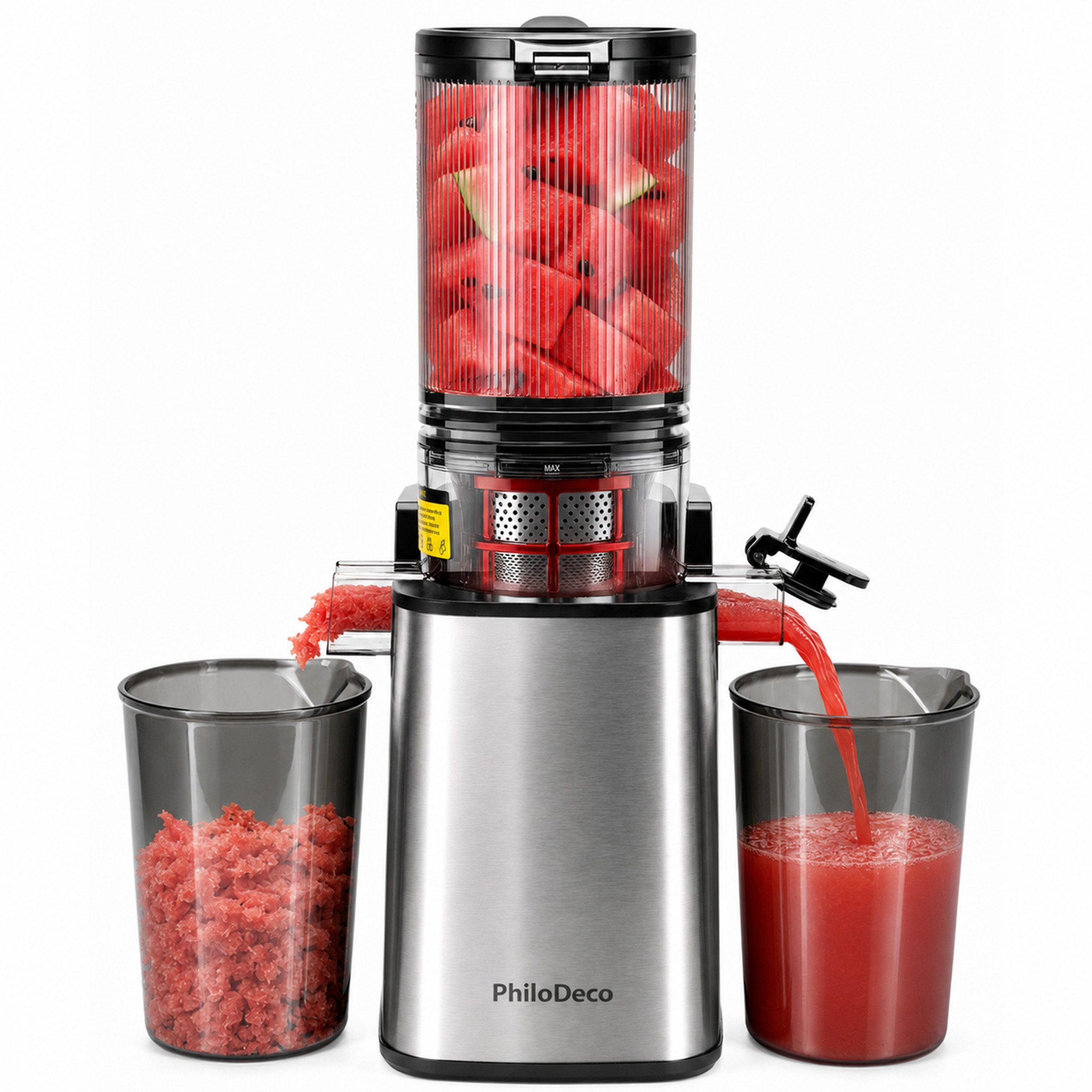 Sinaopus Slow Juicer Für ganze Früchte mit 110-mm-Einfüllöffnung und Doppelfilter, 250 W, Schonende Kaltpressung, saubere Ausgabe und einfache Reinigung