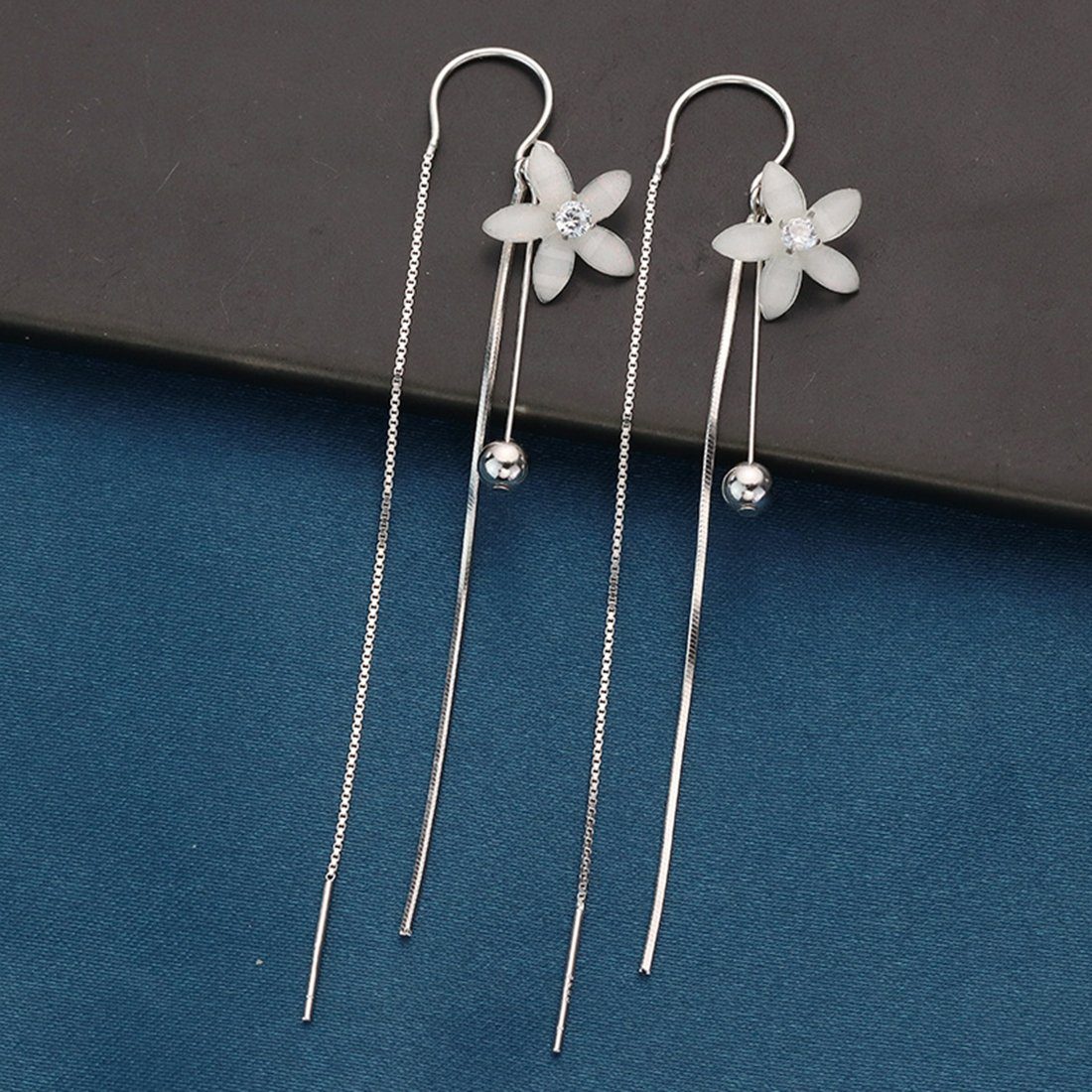 Haiaveng Paar Ohrhänger S925 aus mit Quasten Sterlingsilber Damen, Ohrringe Blumenohrringe für Blütenblättern, lange Ohrringe aus