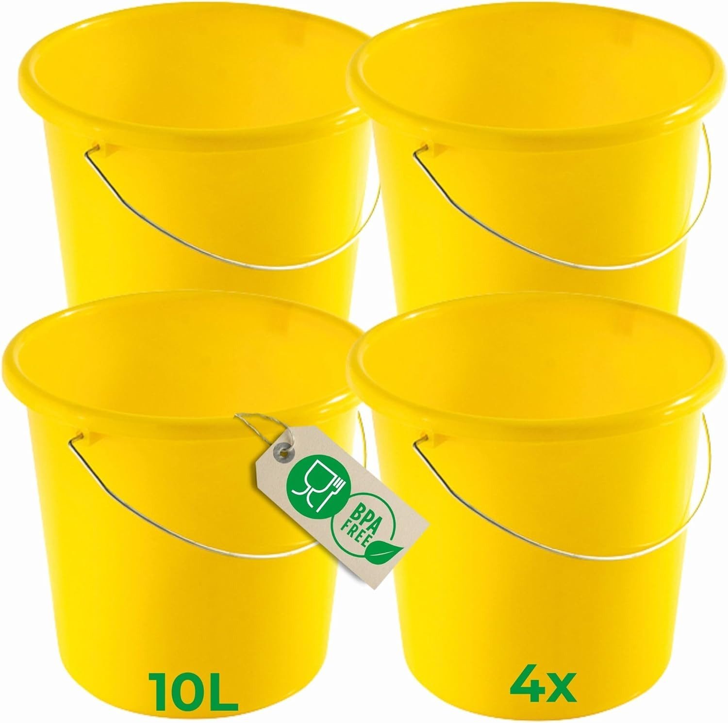 Novaliv Putzeimer 30948-4x, (4-tlg), Novaliv 4 Stück Eimer 10L Gelb mit Maßeinteilung - Putzeimer 10 Liter