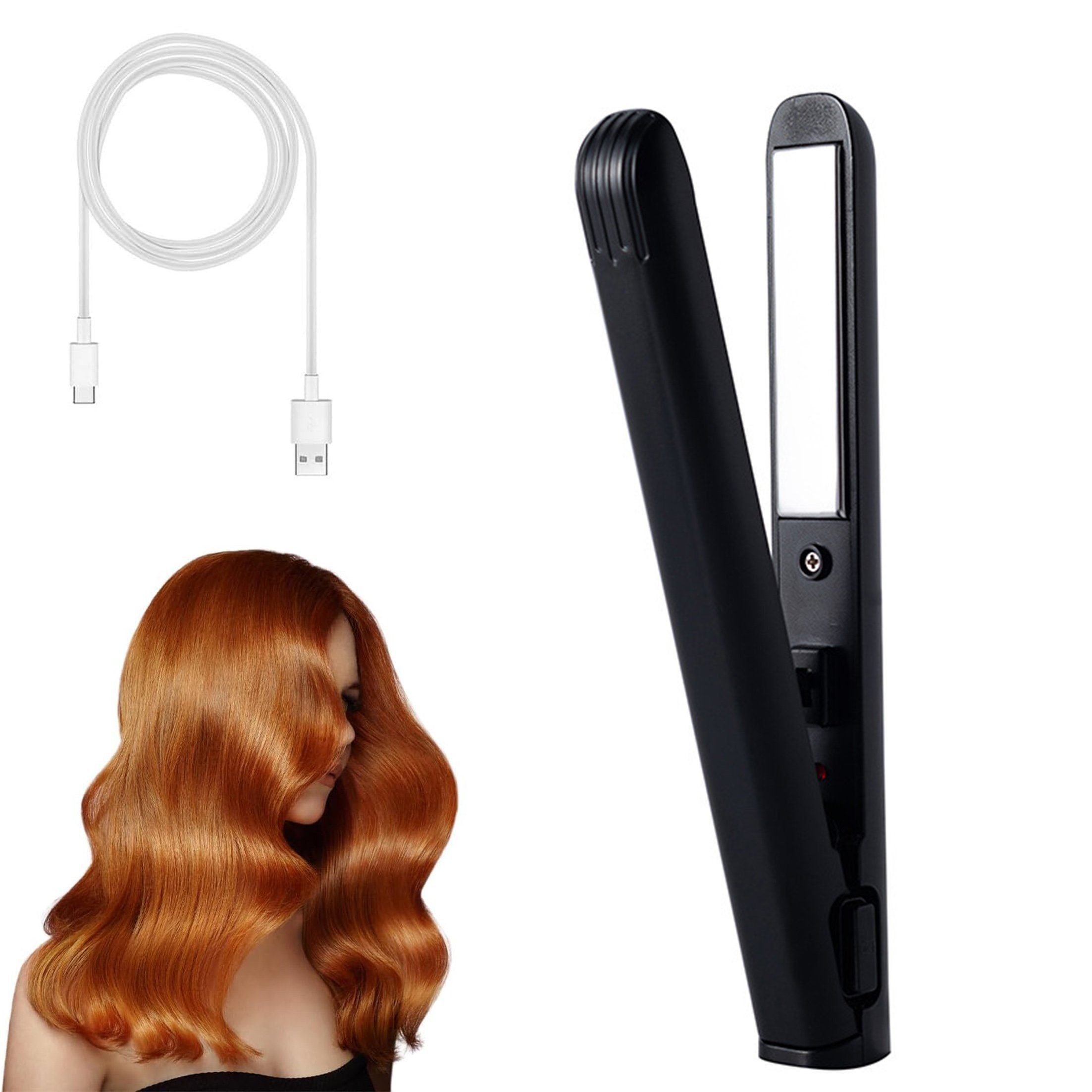 KINSI Lockendreher 2-in-1 Mini Lockenstab&Glätteisen,USB Reisestyler,Kompakt & Tragbar, Für Locken & Glätteeffekte